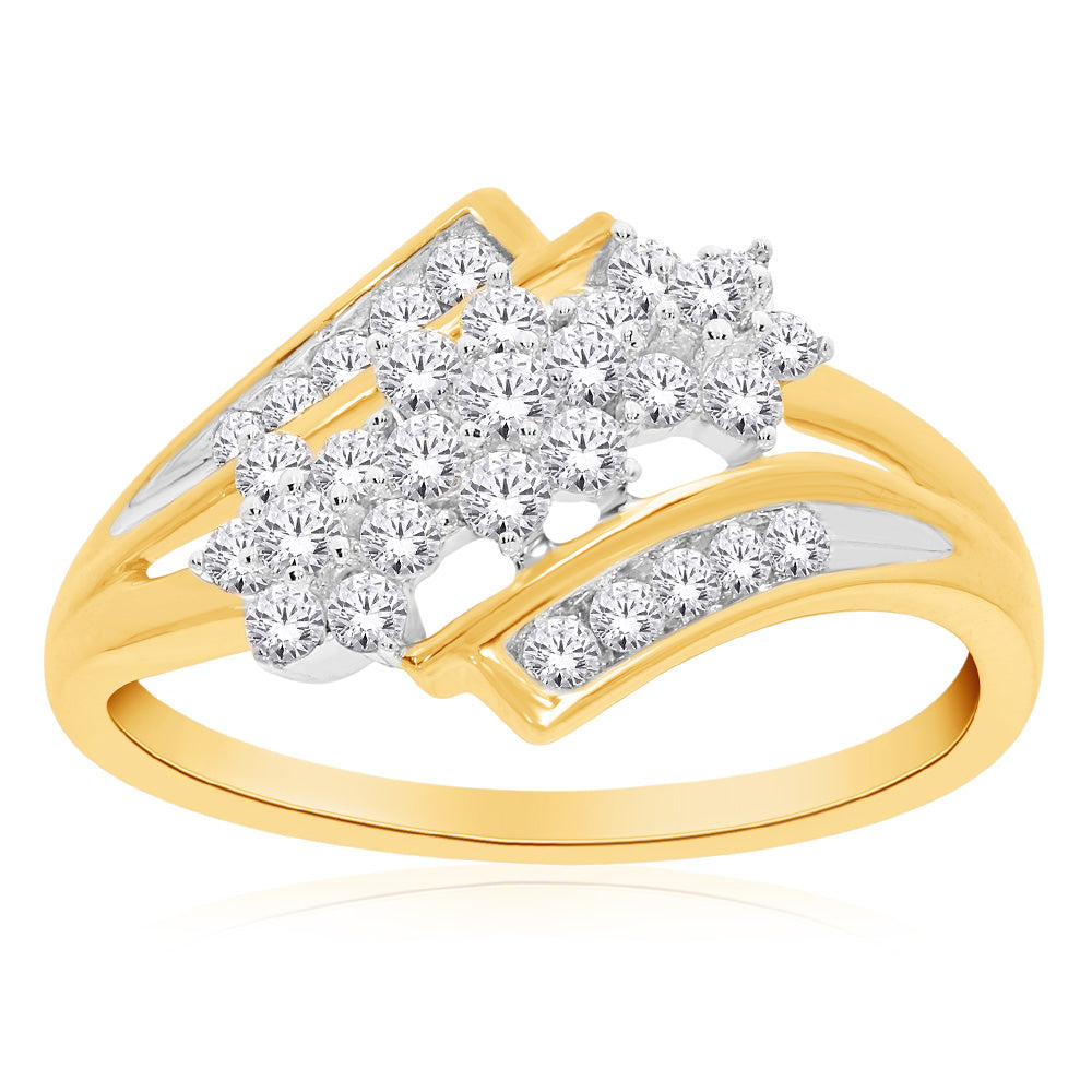 14K Yellow Gold 1/2 Carat Diamond Cluster Ring for Women - Elegant Wedding, Engagement & Anniversary Jewelry Gift