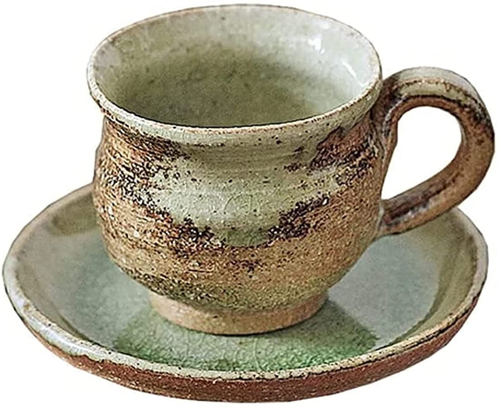 Japanese Ceramic Coffee Mug and Saucer Set - 180ml Retro Tea Cup for Barista, Dessert Shop & Birthday Gifts - Perfect for Home, Café and Office Use