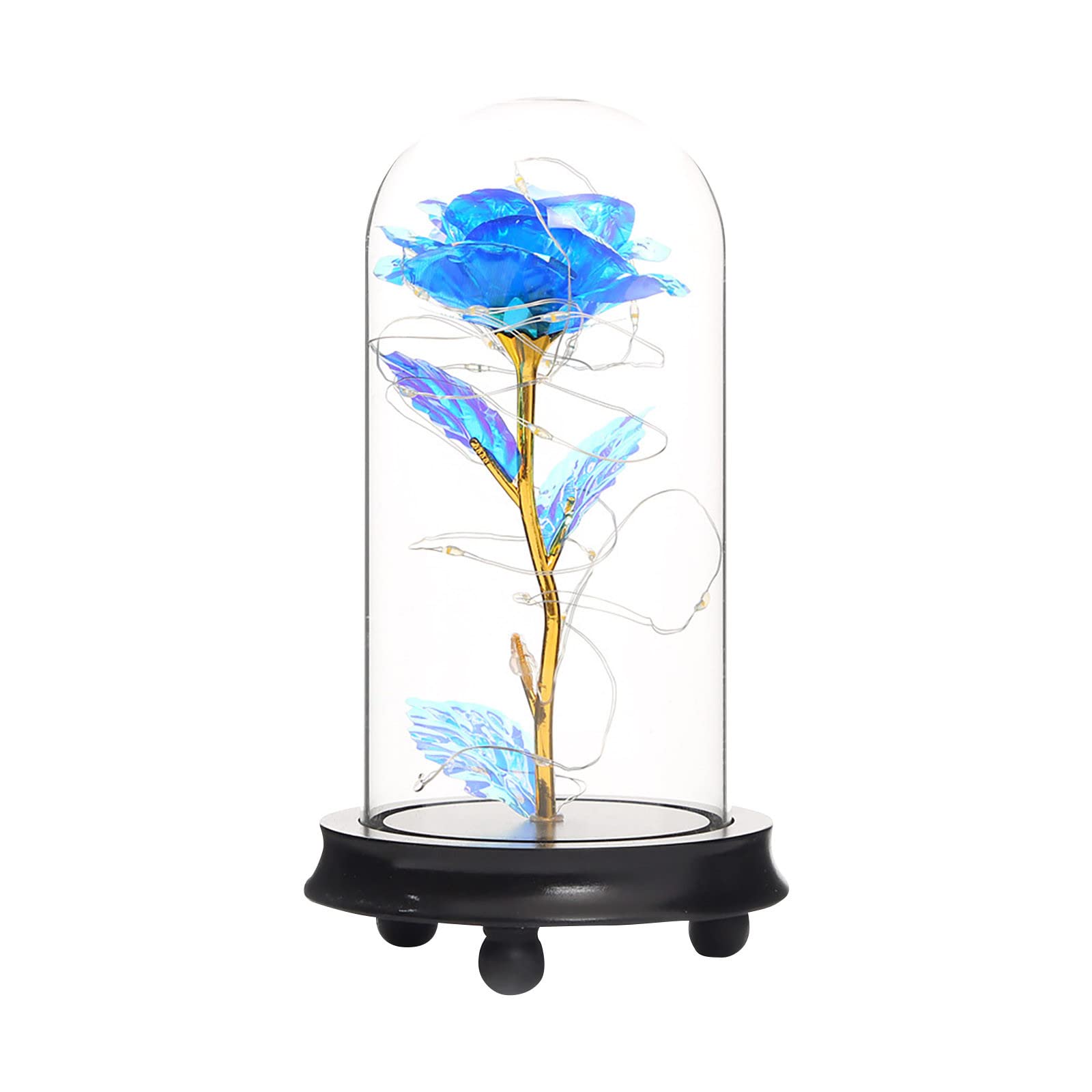 Beauty and The Beast Rose - Romantic Forever Red Silk Rose in Glass Dome with LED Light & Wooden Base - Perfect for Wedding, Valentine's Day, Christmas & Birthday Decorations - Elegant Home Decor & Gift Idea for Women