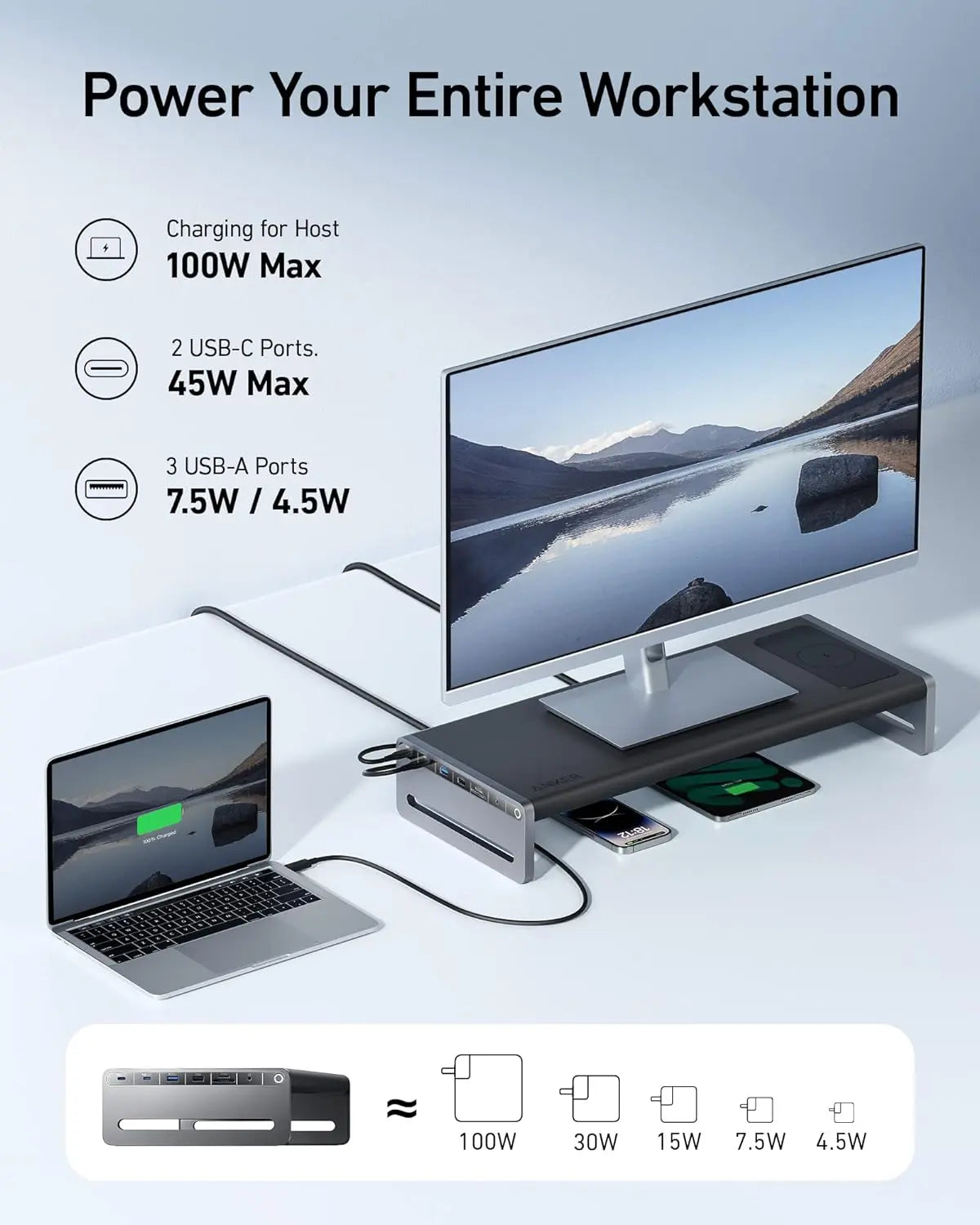Anker 675 USB C Docking Station Adapter 12-in-1 with Monitor Stand (Model A8377) - 6 Months Warranty | Ideal for Home Office, Remote Work & Multi-Monitor Setup