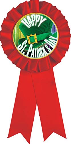 St. Patrick's Day Red Rosette Ribbon - Happy St. Patrick's Day Trophy Award Prize for Winners - Perfect for Parties, Parades & Irish Celebrations