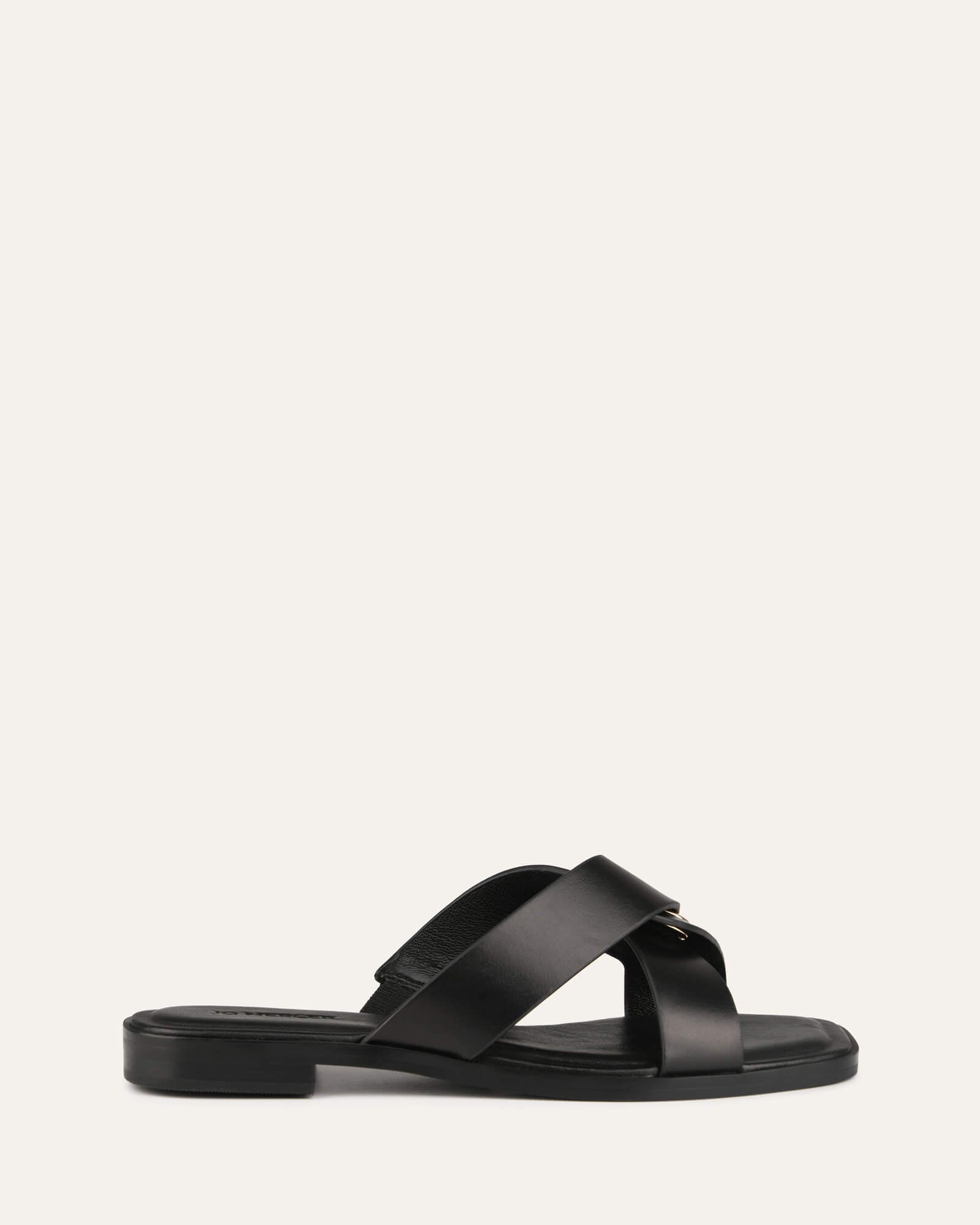 Piper Flat Slides - Black Leather Sandals for Women & Men | Comfortable Summer Casual Shoes for Beach, Pool, and Home Wear