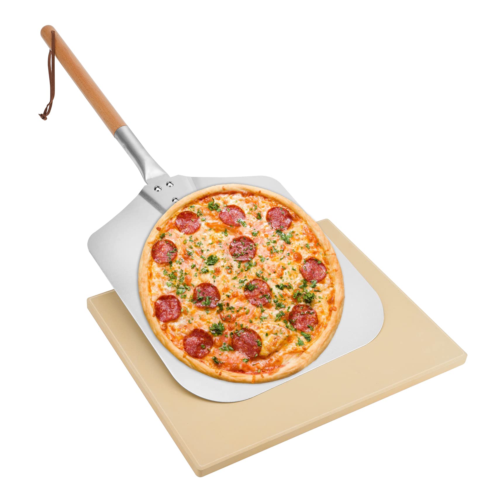 Premium Pizza Grilling Tool Set for BBQ, Oven & Outdoor Cooking - 12x14 Inch Aluminum Pizza Peel & Baking Stone - Perfect for Homemade Pizza, Bread & Pies - Ideal for Backyard Parties, Camping & Wood-Fired Ovens