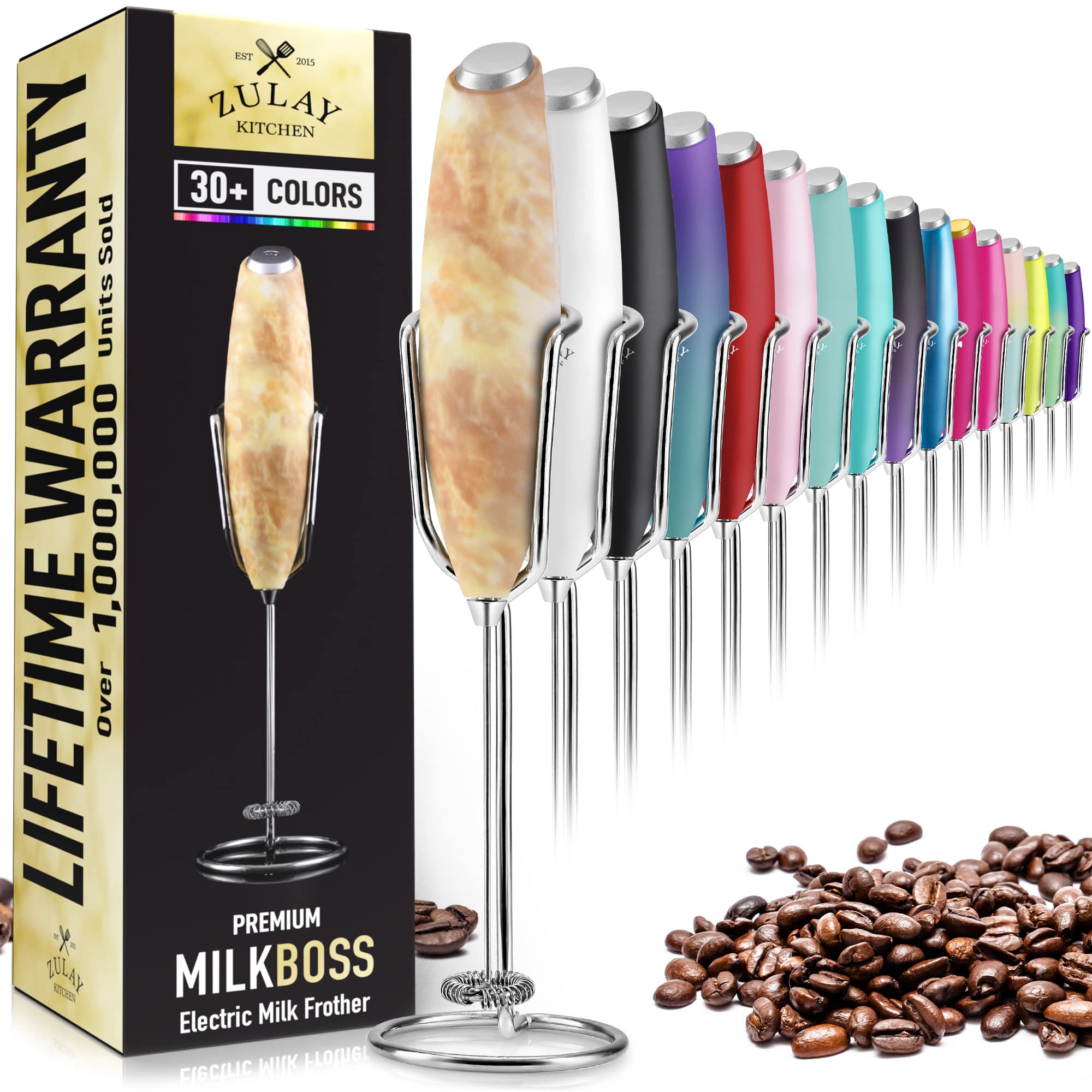 Premium PRO MILK FROTHER WAND - High-Speed Handheld Milk Frother with Upgraded Stand - Powerful Electric Foam Maker with Stainless Steel Whisk (Granite) - Perfect for Lattes, Cappuccinos, Hot Chocolate & Baking - Ideal for Home Baristas & Coffee Lovers