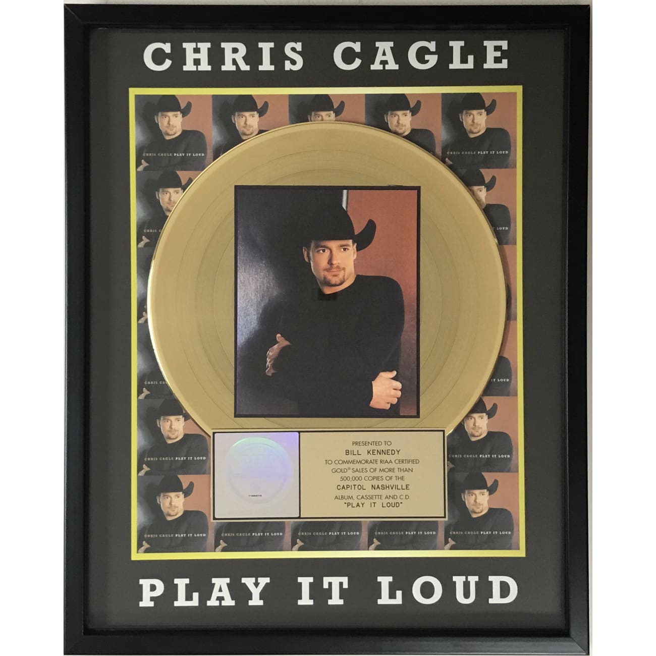 Chris Cagle Play It Loud RIAA Gold Album Award - Certified Collectible Music Memorabilia for Country Fans & Display in Home, Office, or Man Cave
