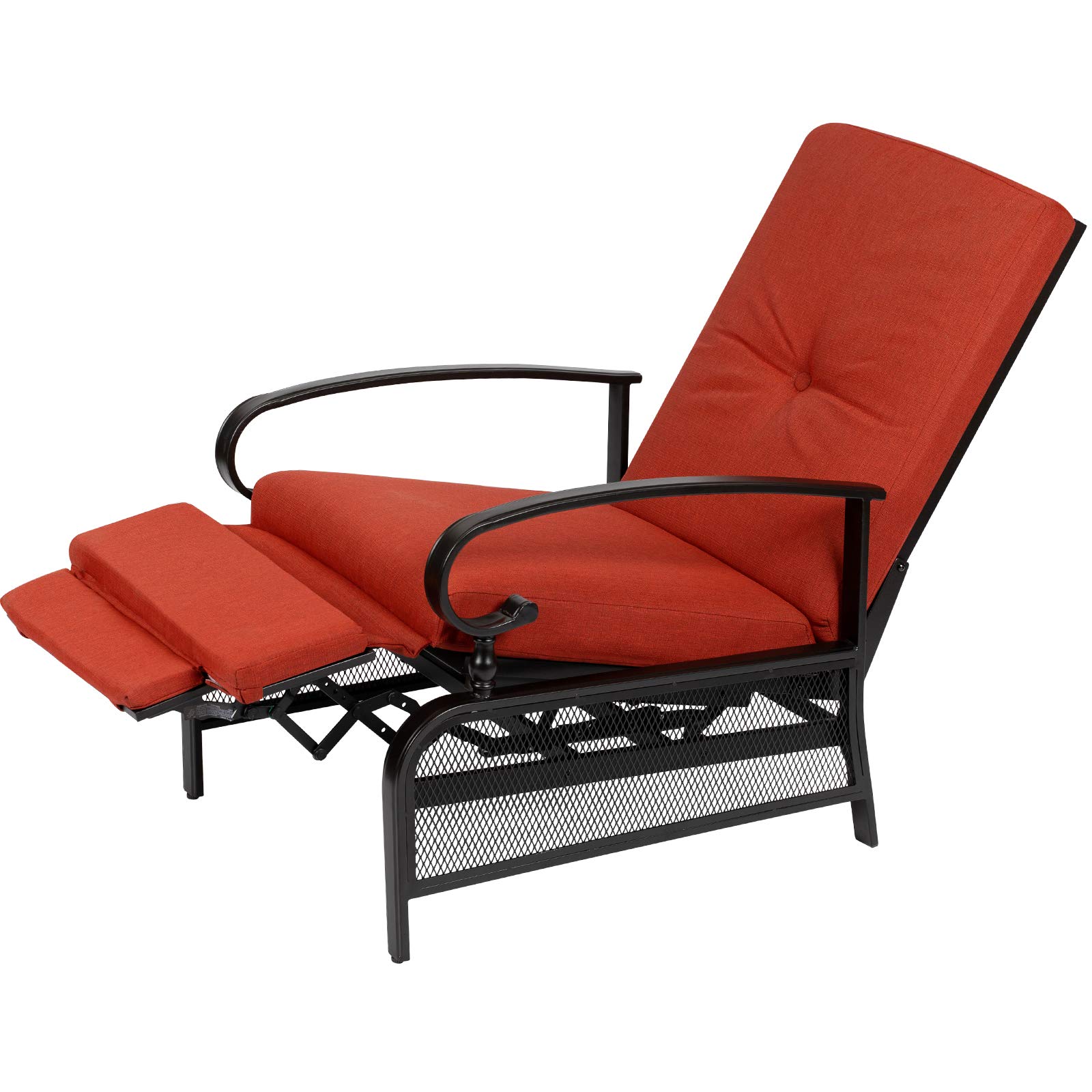 SUNCROWN Outdoor Recliner Chair - Adjustable Patio Lounge Chair with Thick Cushion, Durable Metal Frame (Red) - Perfect for Backyard, Poolside, Beach & Camping Relaxation
