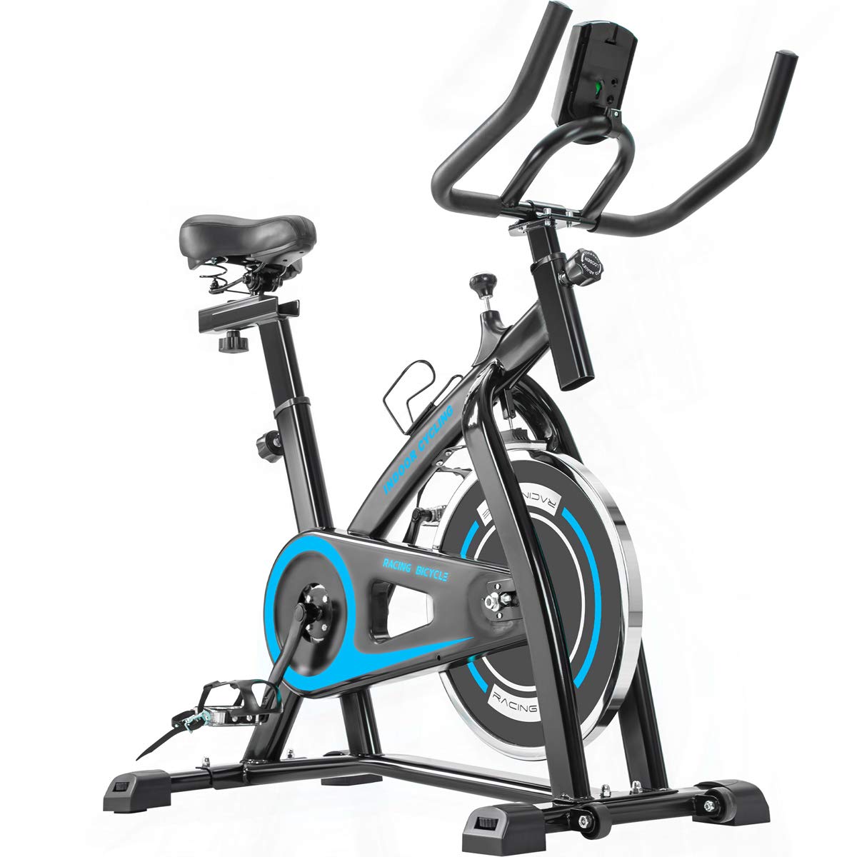 Premium Indoor Cycling Bike Trainer - Comfortable Seat Cushion, Smooth Belt Drive System & LCD Monitor for Home Gym - Perfect for Cardio, Weight Loss & Indoor Cycling Workouts