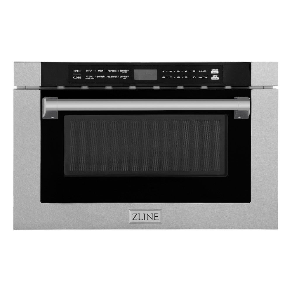 ZLINE 24 Inch Built-In Microwave Drawer - 1.2 cu.ft Capacity, Satin Stainless Steel with Traditional Handle (MWD 1 SS H) - Perfect for Modern Kitchens, Small Spaces & Seamless Cabinet Integration