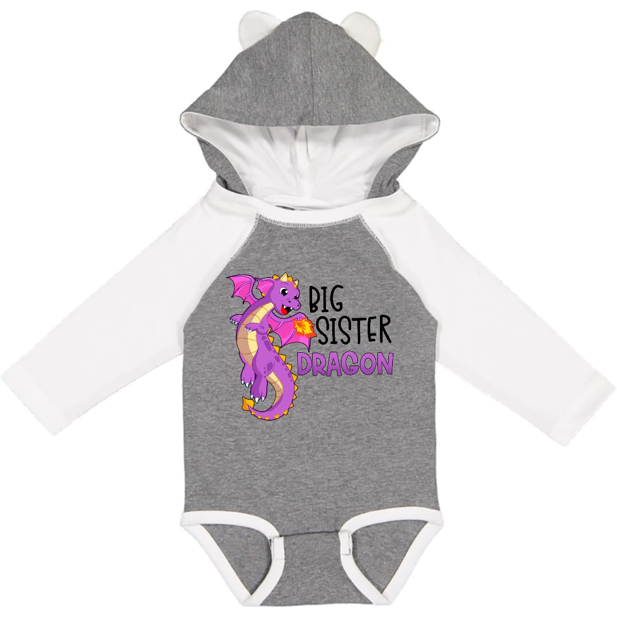 Inktastic Big Sister Cute Purple Dragon Long Sleeve Baby Bodysuit - Perfect for Newborns, Infants & Photo Shoots