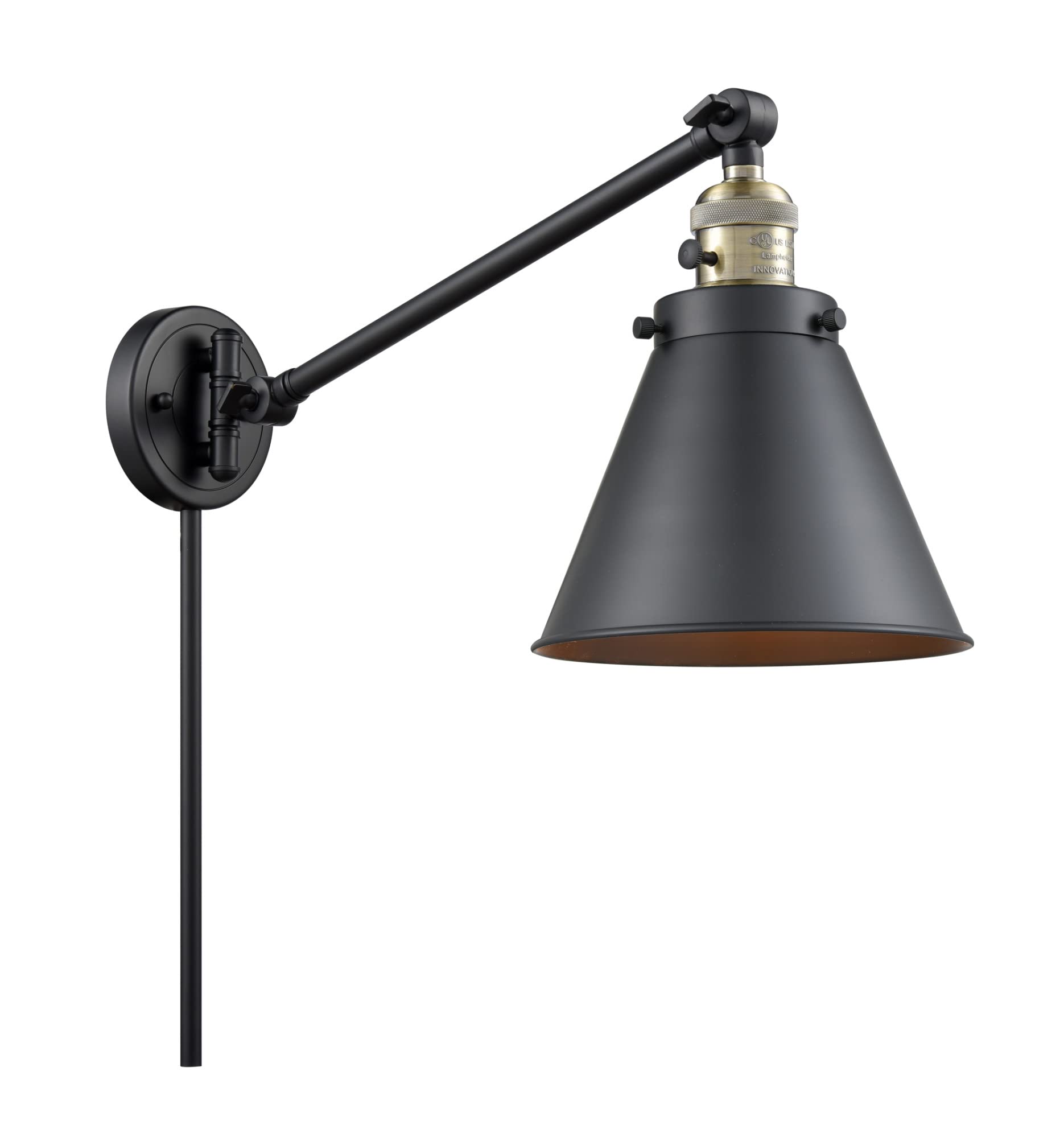 Innovations 237-BAB-M13-BK Swing Arm Wall Lamp - 1 Light Black Antique Brass Finish for Bedroom, Living Room, or Office Lighting