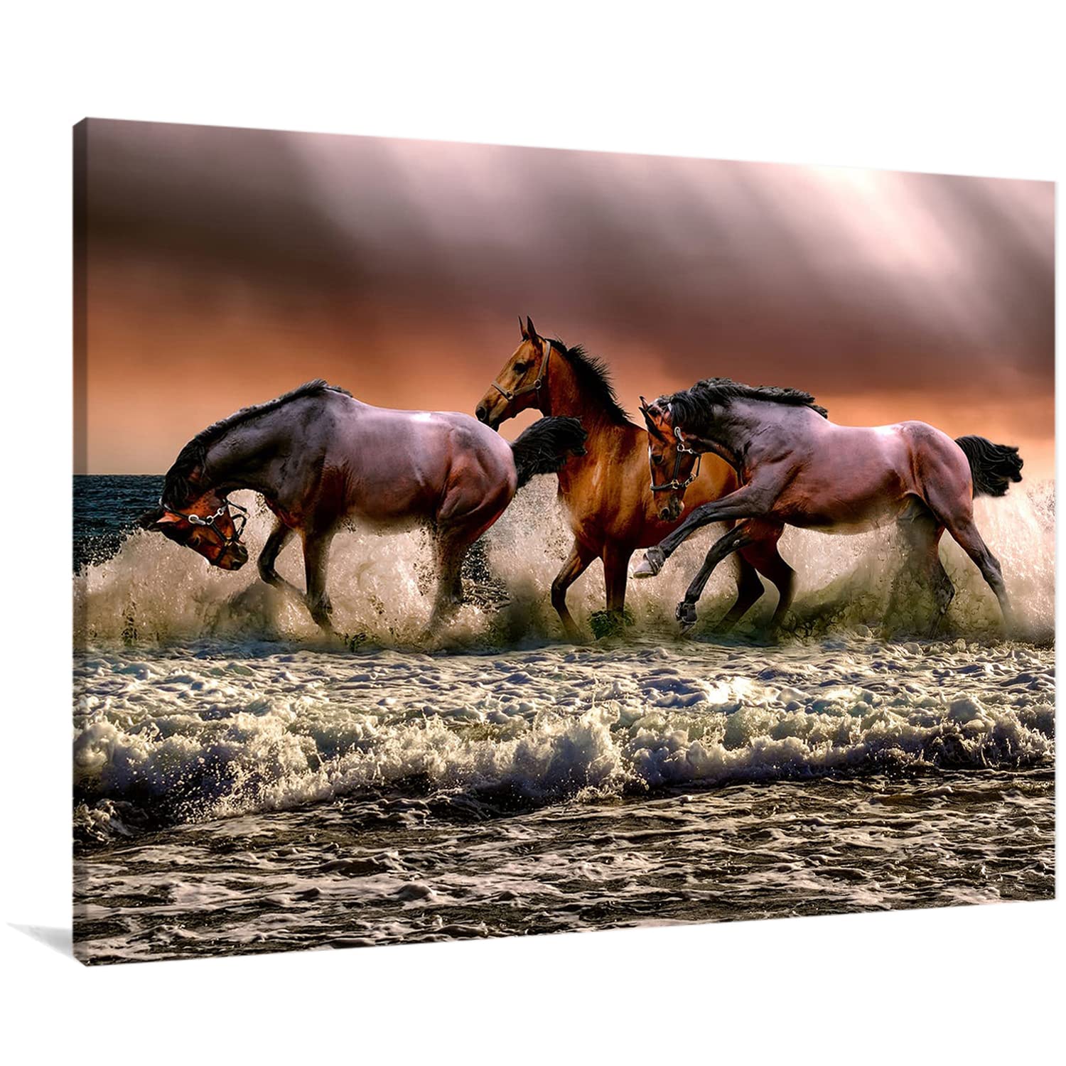 Brown Horses Framed Canvas Wall Art - Modern Abstract Oil Painting for Home, Living Room & Bedroom Decor - Animal Theme Ready to Hang 20x30 Inch - Perfect for Farmhouse, Western & Equestrian Style Interiors