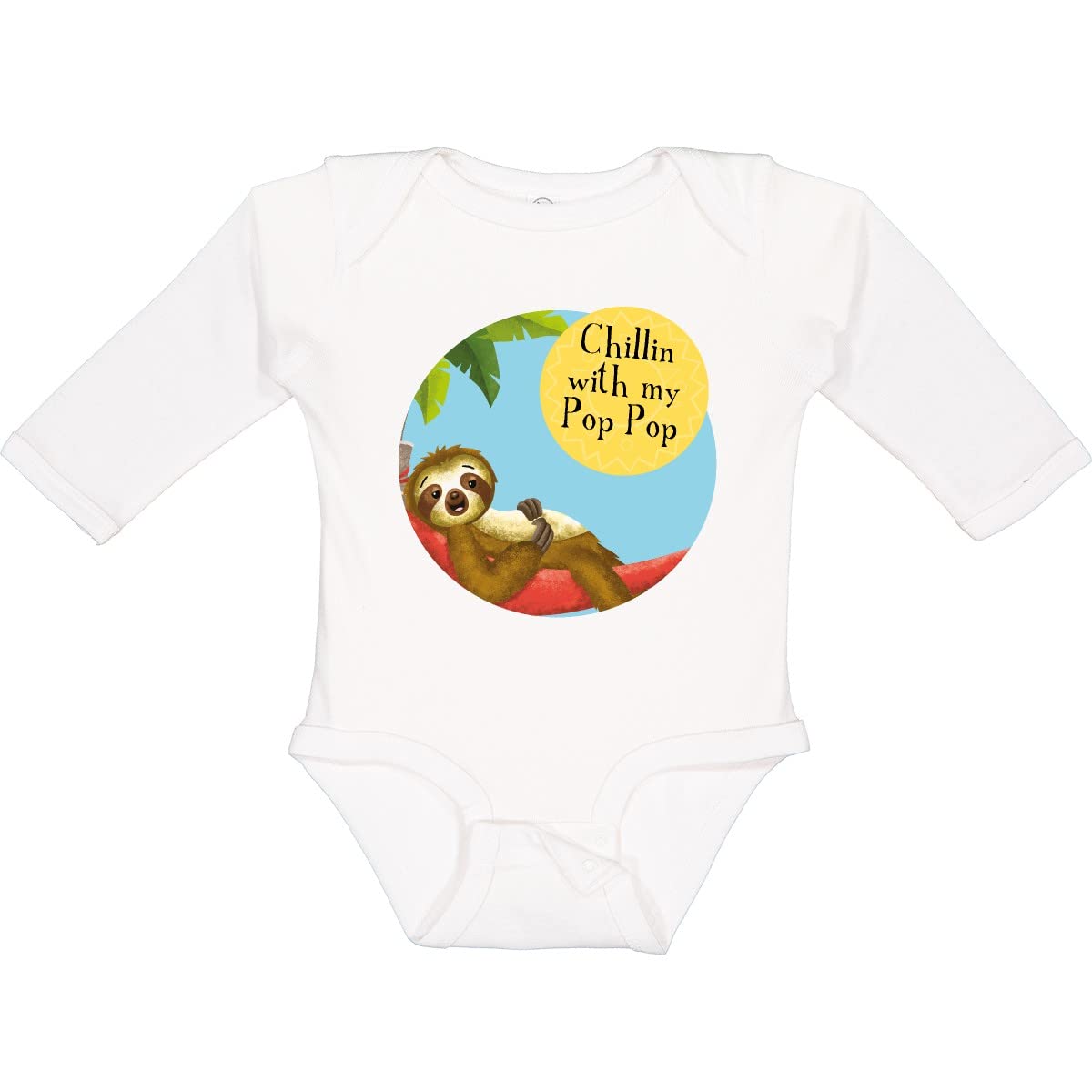Inktastic Sedrick Sloth Chillin with Pop Pop Long Sleeve Baby Bodysuit - Adorable Animal Graphic Onesie for Newborns & Infants | Perfect for Family Photos, Playdates & Cozy Loungewear