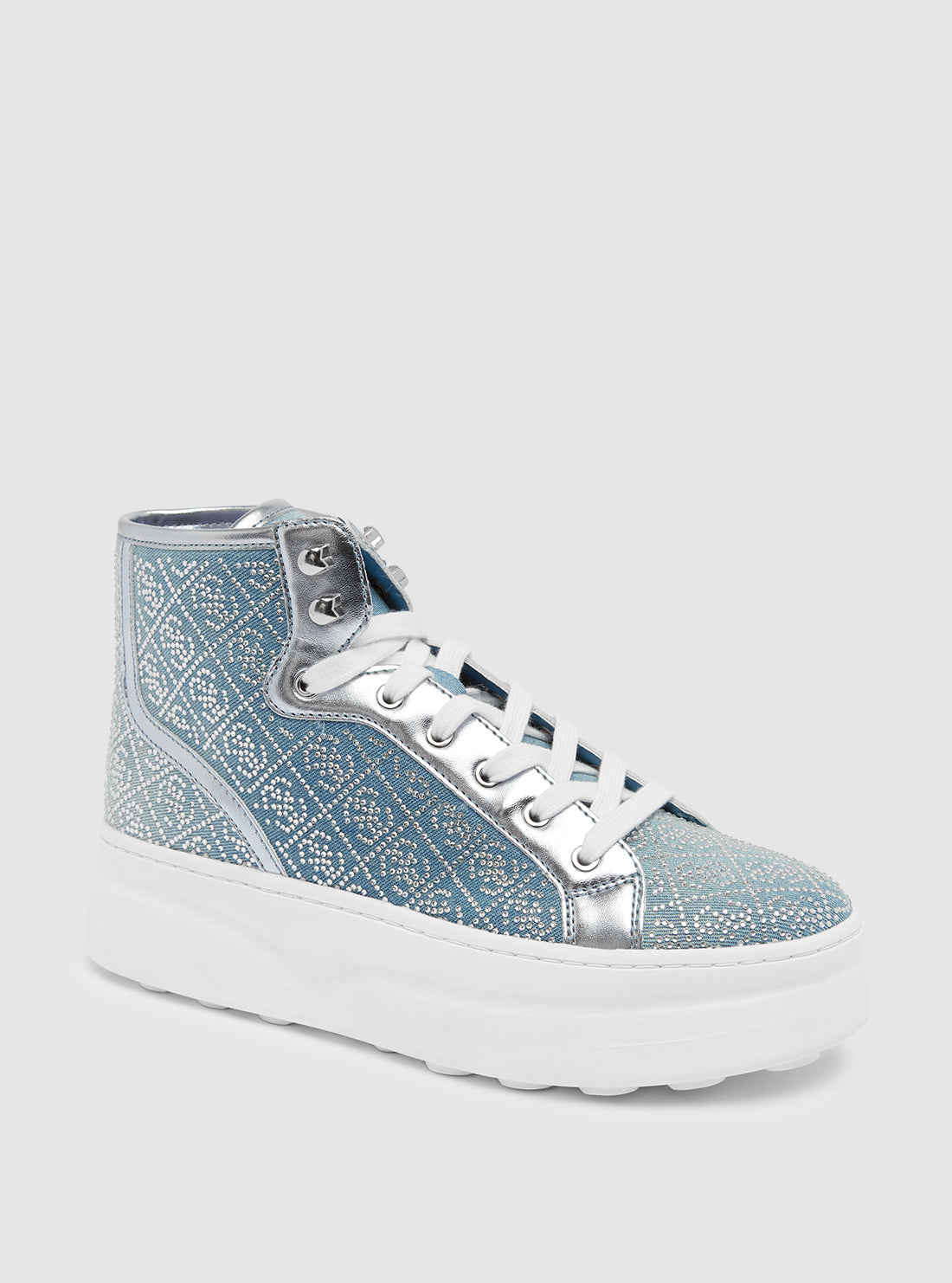 Blue Silver High Top Sneakers for Women - Stylish & Comfortable Queenly Fashion Shoes for Casual Wear, Running & Workout
