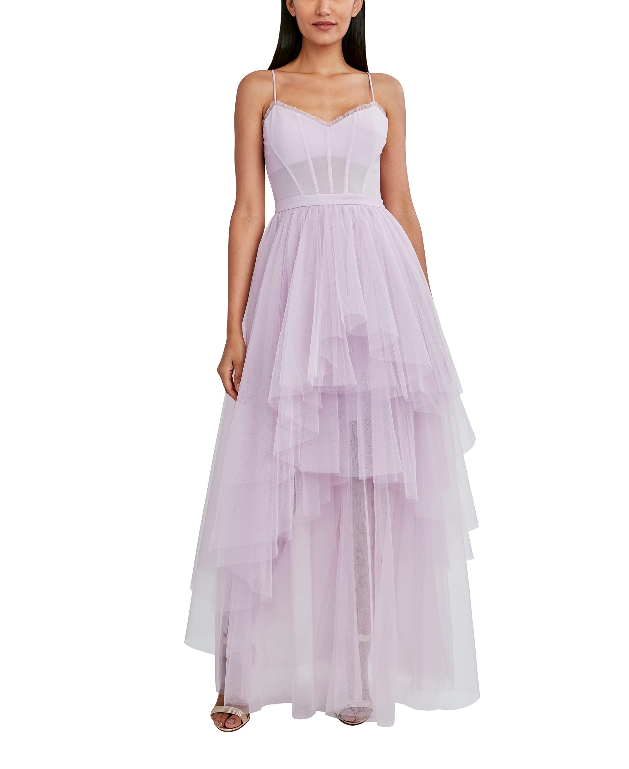 BCBGMAXAZRIA Women's Elegant Fit and Flare Corset Evening Gown with Ruffle Detail - Floor Length Formal Dress for Prom, Wedding Guest, Black Tie Events & Special Occasions
