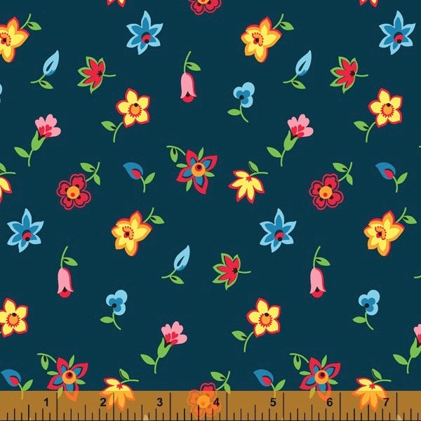 Denyse Schmidt Five + Ten 52481 Floral Toss Blue Cotton Quilted Throw Blanket - Cozy Home Decor for Bedroom, Sofa & Outdoor Picnics