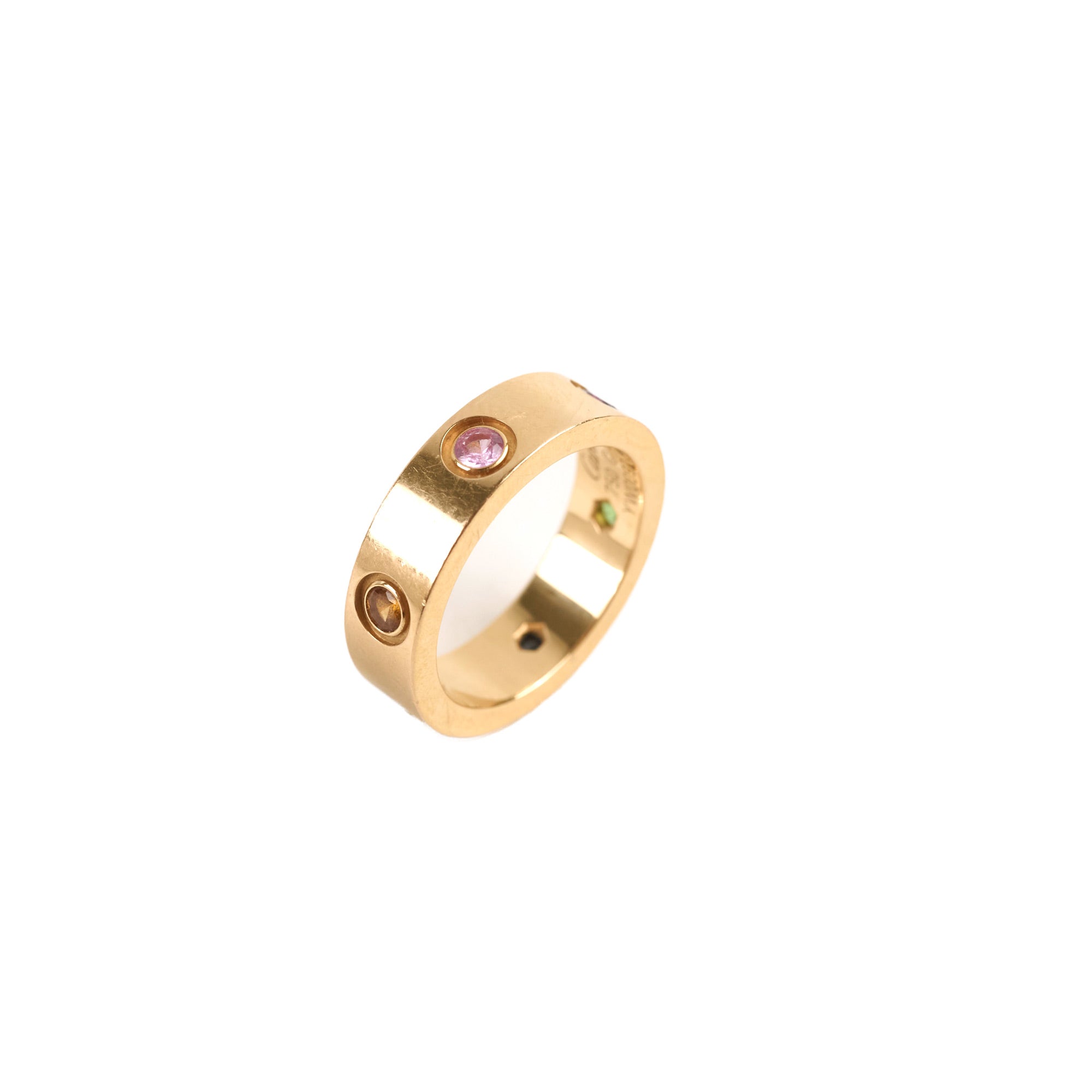 Cartier Love Ring in 18K Rose Gold with Rainbow Gemstones - Size 53 - Luxury Wedding Band & Anniversary Gift for Her