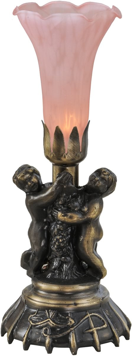 13H Pink Twin Cherub Pond Lily Mini Lamp - Elegant Garden Decor for Outdoor Patio, Pond, or Fairy Garden Lighting