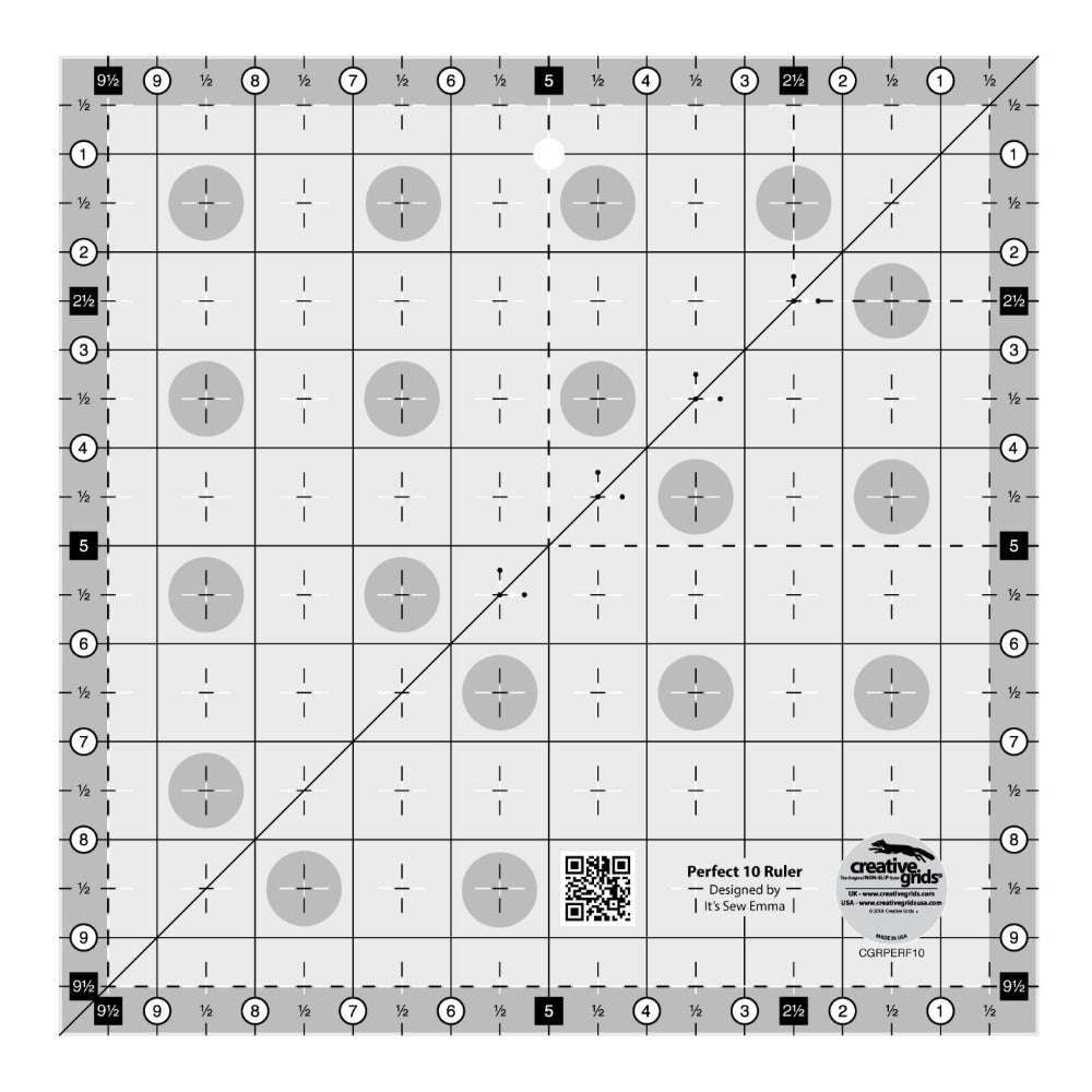Creative Grid Perfect 10 Quilting Ruler - 10-Inch Square Sewing Ruler for Precise Patchwork & Quilting - Essential Tool for Quilters & Sewing Enthusiasts - Perfect for DIY Projects & Fabric Cutting