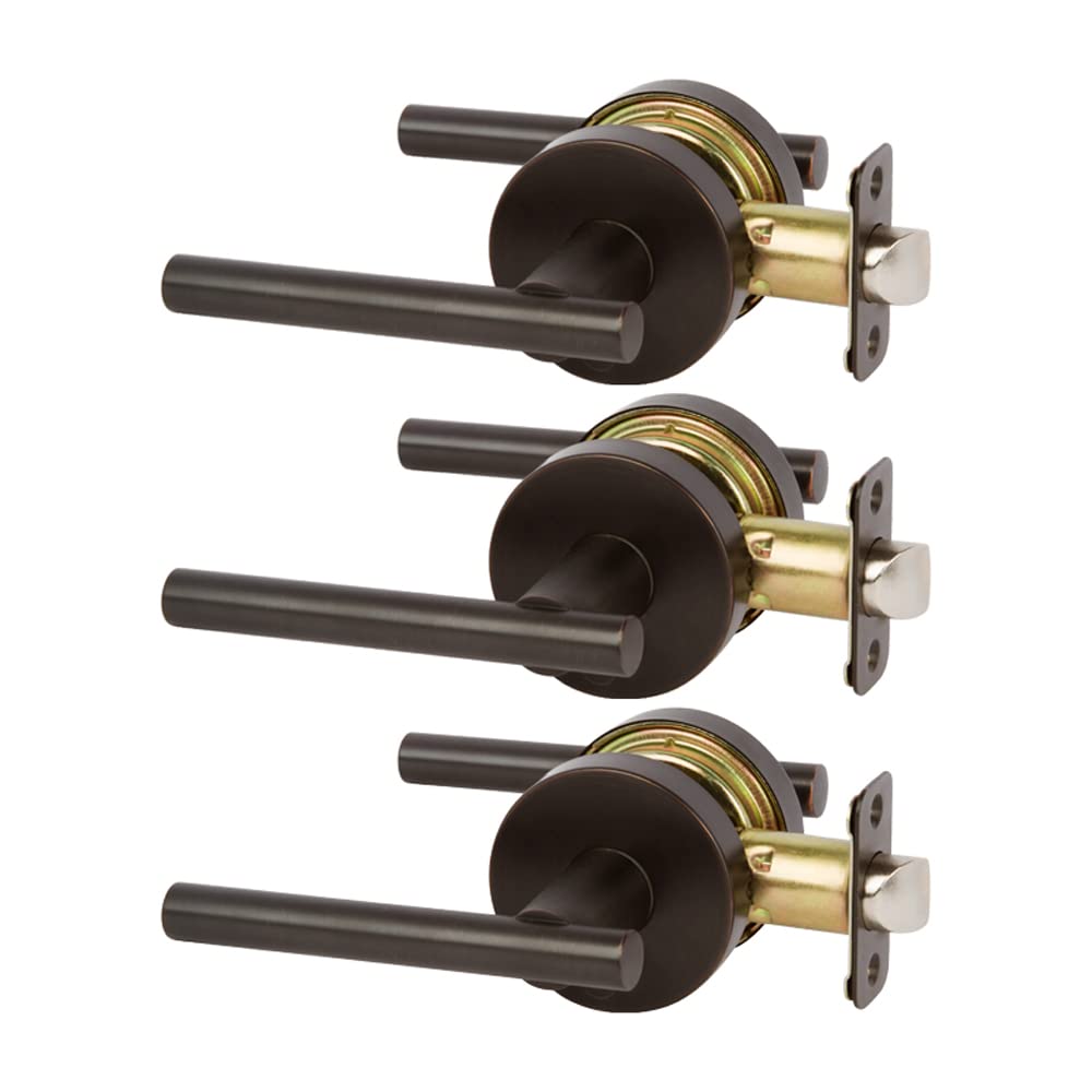 Designers Impressions Oil Rubbed Bronze Privacy Euro Door Lever Hardware Set - 3 Pack for Bedroom & Bathroom Doors | Elegant & Durable Interior Door Handles for Home Privacy