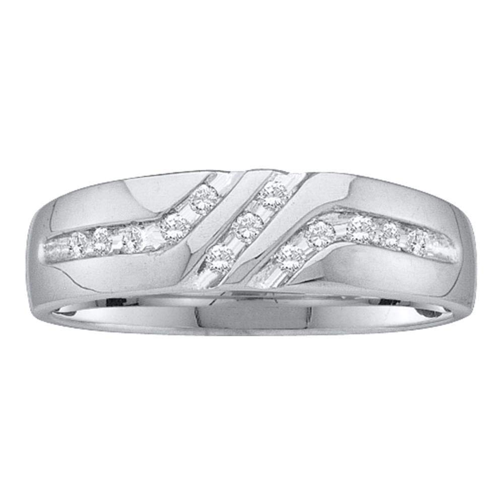 10kt White Gold Men's Round Channel-Set Diamond Triple Row Wedding Band Ring - 1/8 CTW | Dazzlingrock Collection | Perfect for Anniversary, Engagement & Special Occasions