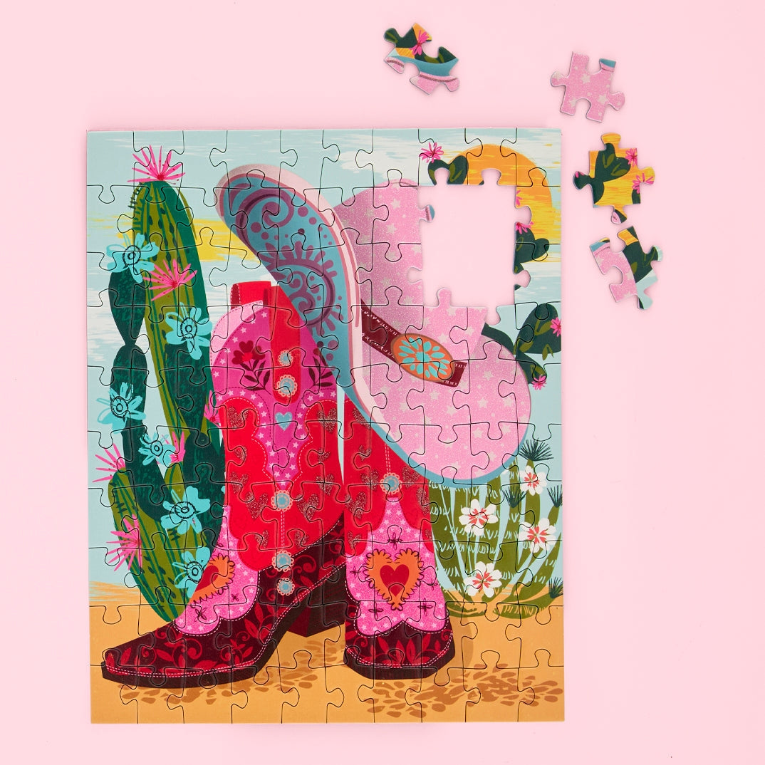 Cowgirl Essentials 100 Piece Jigsaw Puzzle - Western Themed Puzzle for Adults & Kids, Perfect for Family Game Nights & Cowboy Themed Parties