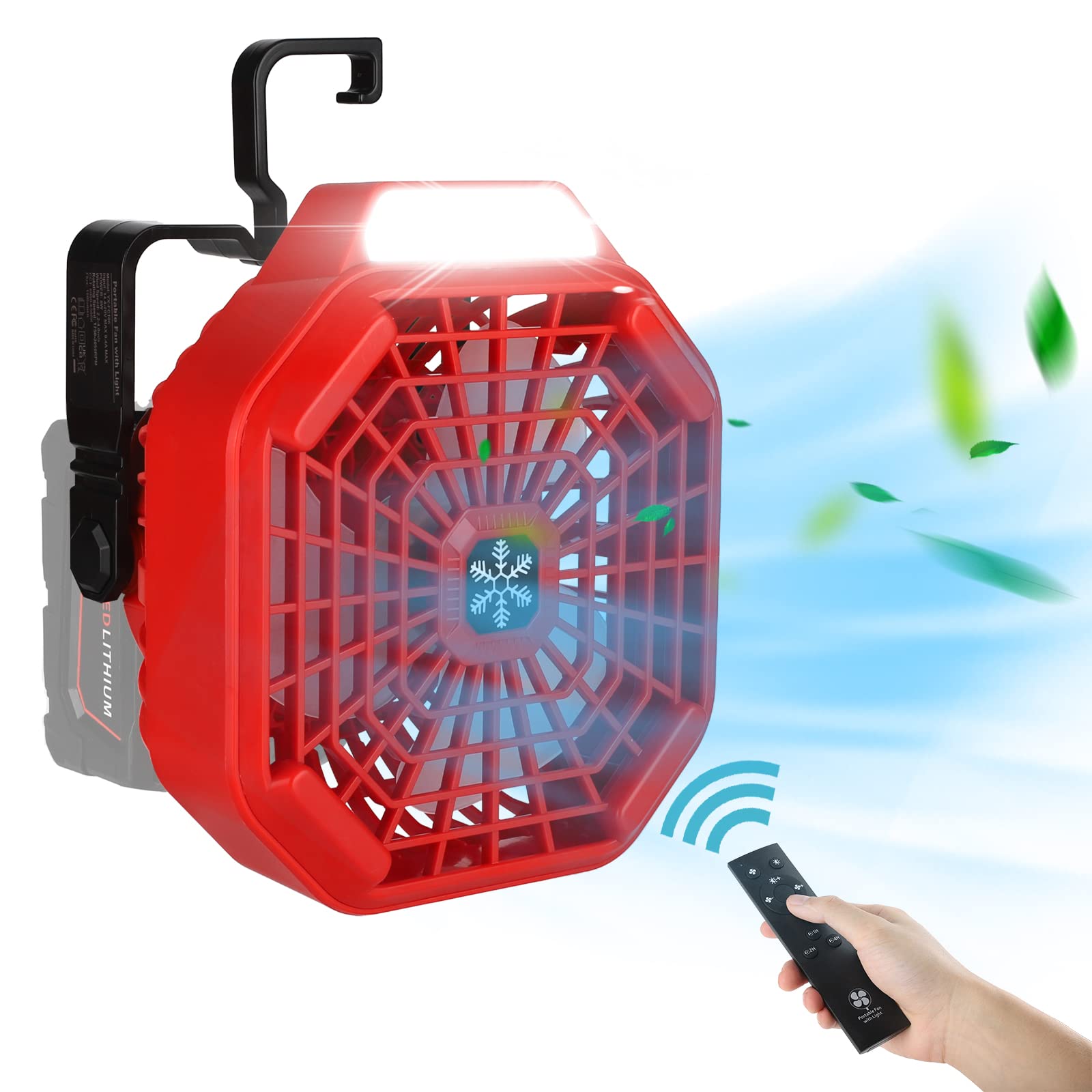 Milwaukee M18 Battery Portable Fan with Remote - 3 Speed Camping Fan with Dimmable LED Light, Energy Efficient for Outdoor, Job Site & Home Use (Tool Only)