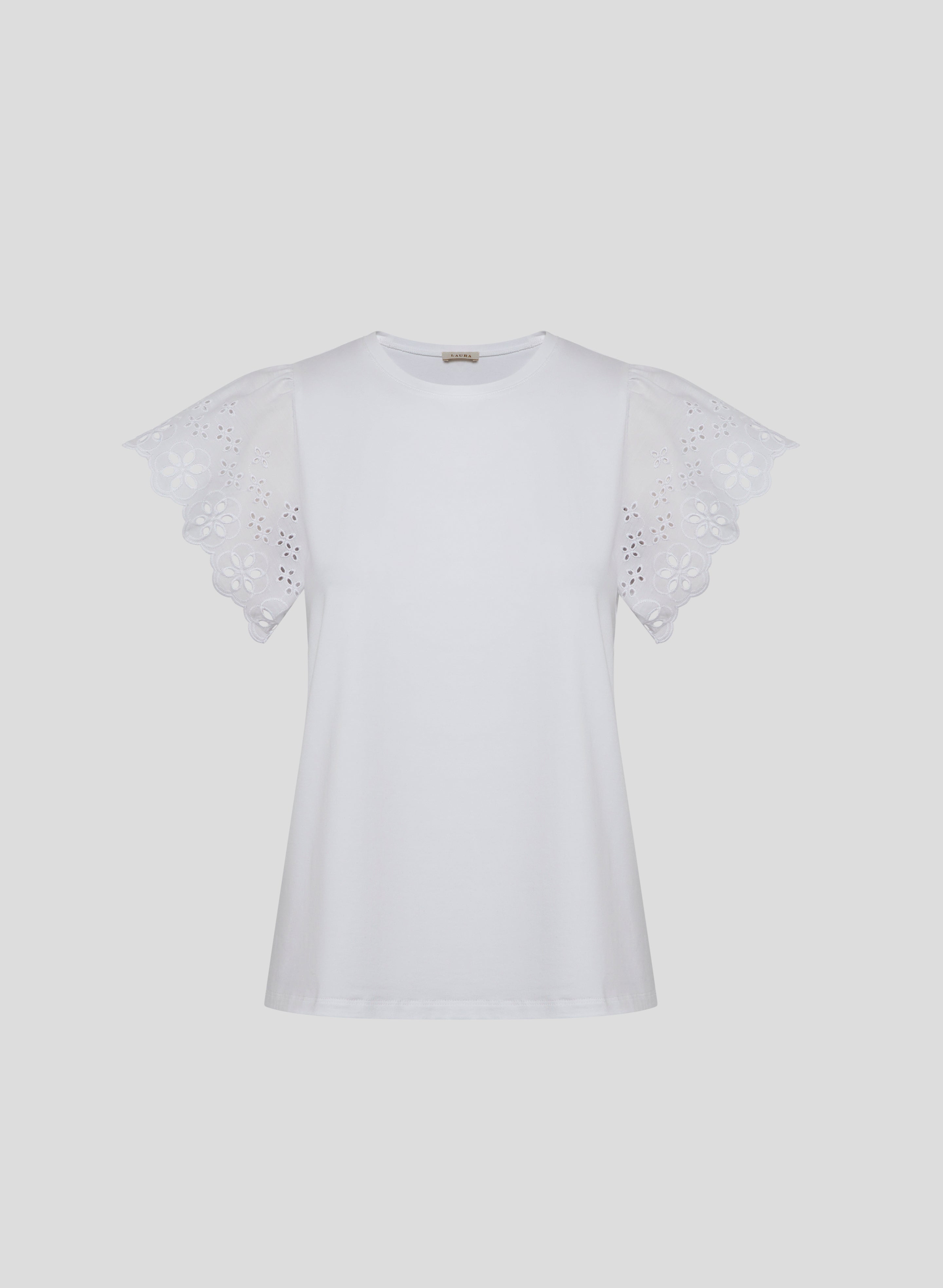 Stylish Eyelet Sleeve T-Shirt for Women - Breathable Summer Top with Lace Detailing - Perfect for Casual Outings, Beach Wear & Layering
