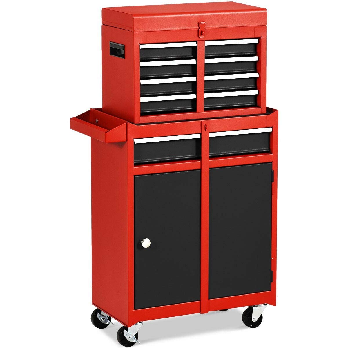 2-in-1 Portable Toolbox & Cabinet with 5 Sliding Drawers - Heavy Duty Garage Storage Organizer for Tools (Red & Black) | Perfect for DIY Projects, Home Repair, and Workshop Organization