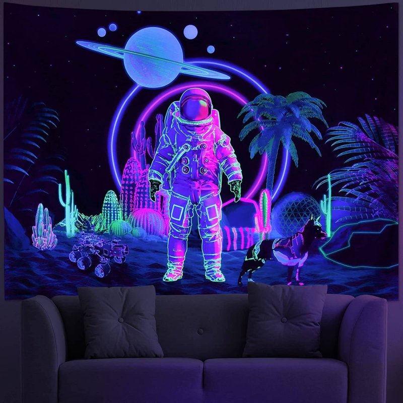 Space Traveller Official Glow in The Dark UV Tapestry - Galaxy Wall Art Decor for Bedroom, Dorm Room & Party Backdrop | Blacklight Reactive Space Theme Home Decor