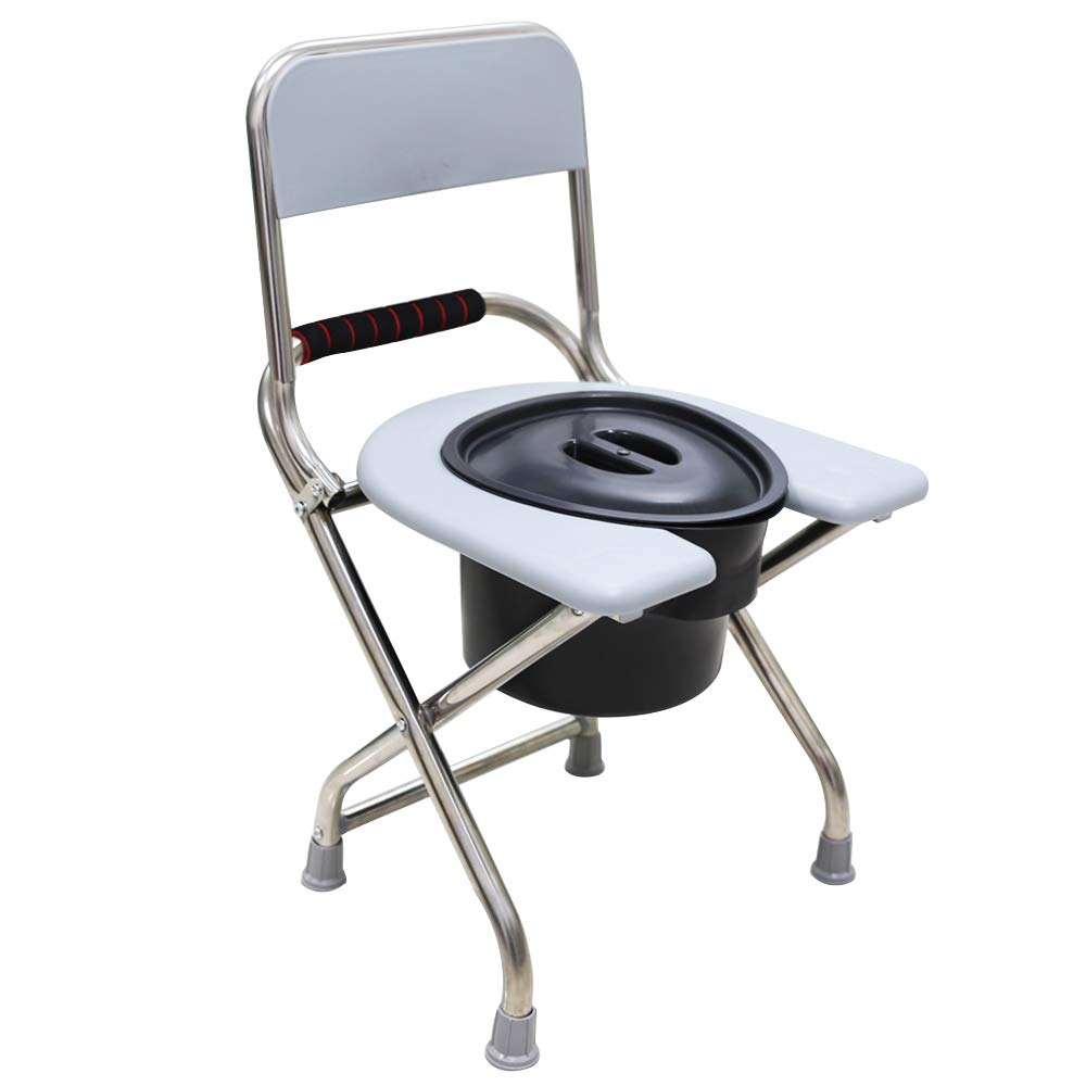 AYHMT Foldable Commode Chair - Portable Toilet & Bedside Seat with Non-Slip Shower Base - Lightweight Gray Mobility Aid for Elderly, Disabled & Post-Surgery Recovery - Ideal for Home, Hospital & Travel Use