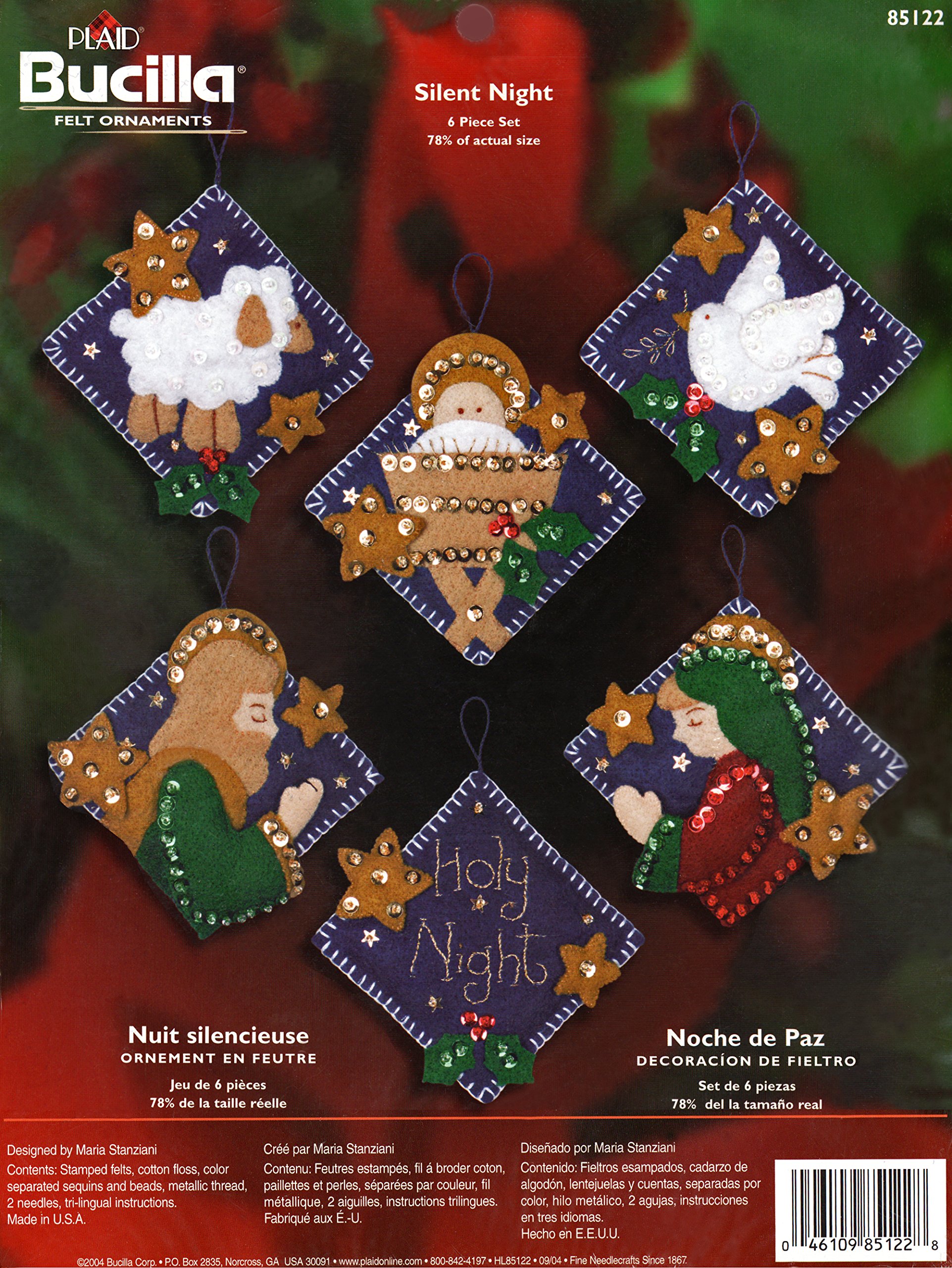 Bucilla Silent Night 6-Piece Felt Christmas Ornament Kit - DIY Holiday Decorations for Tree, Gifts & Festive Home Decor