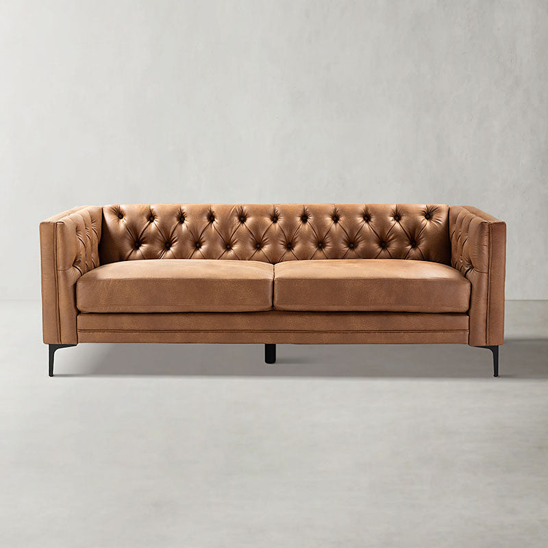 84'' Vegan Leather Tufted Sofa - Modern Faux Leather Couch for Living Room, Office & Lounge - Comfortable Mid-Century Style Sectional with Button Tufting