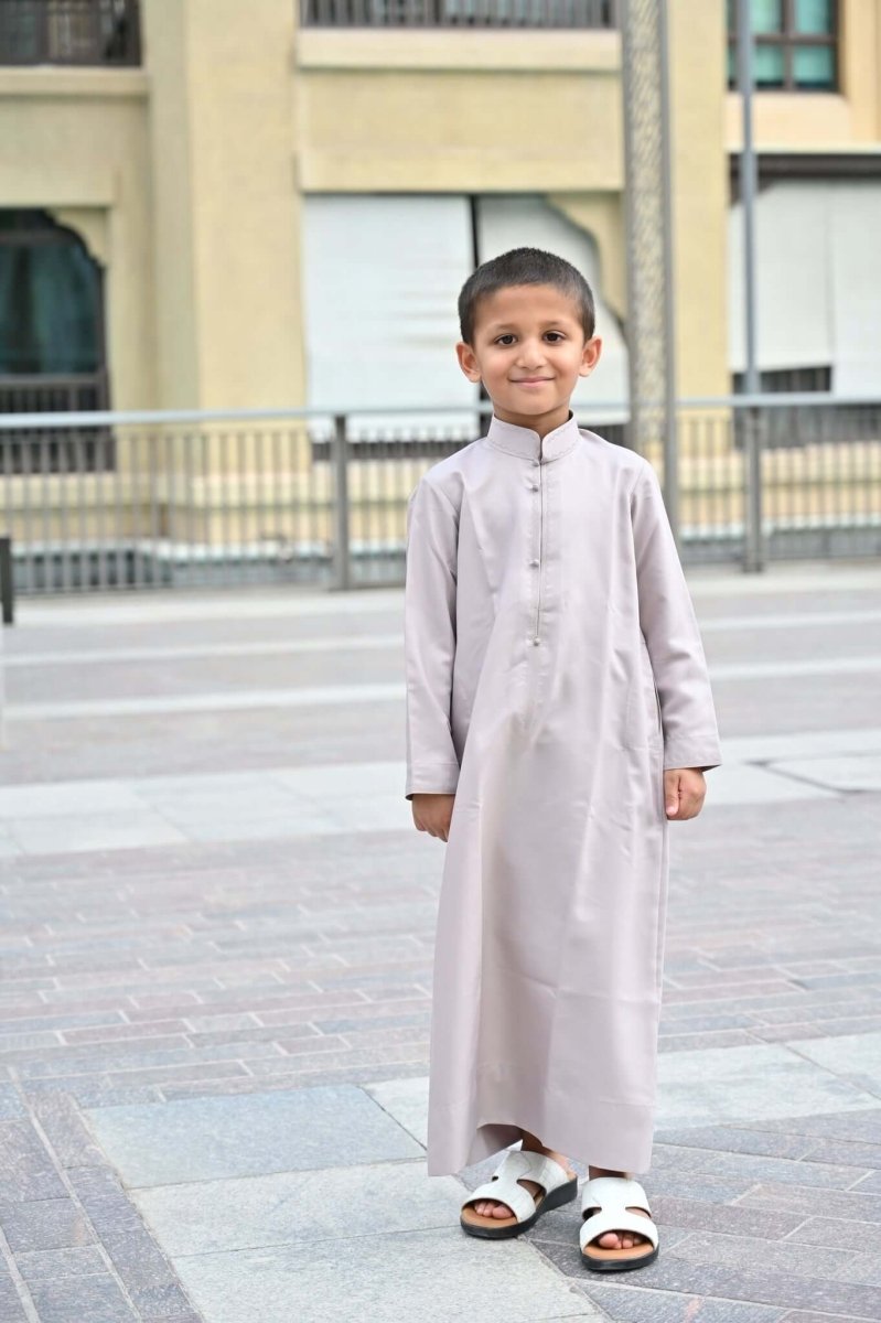 Light Grey Bahraini Baby Jubba - Traditional Islamic Outfit for Infants | Perfect for Eid, Ramadan & Special Occasions