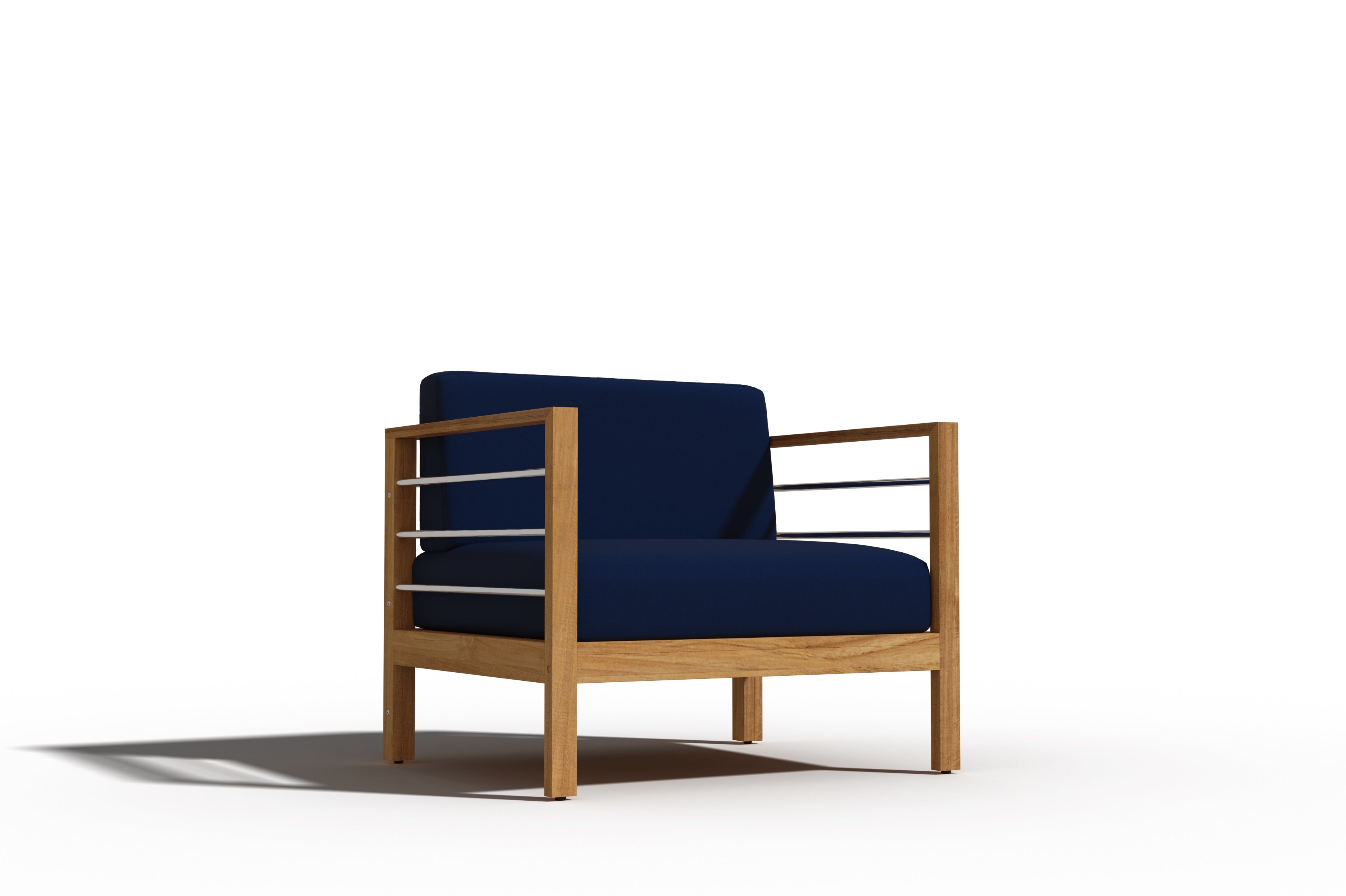 Premium Teak Wood Outdoor Club Chair with Sunbrella Navy Cushion - Weather-Resistant Patio Furniture for Poolside, Garden, or Deck Relaxation