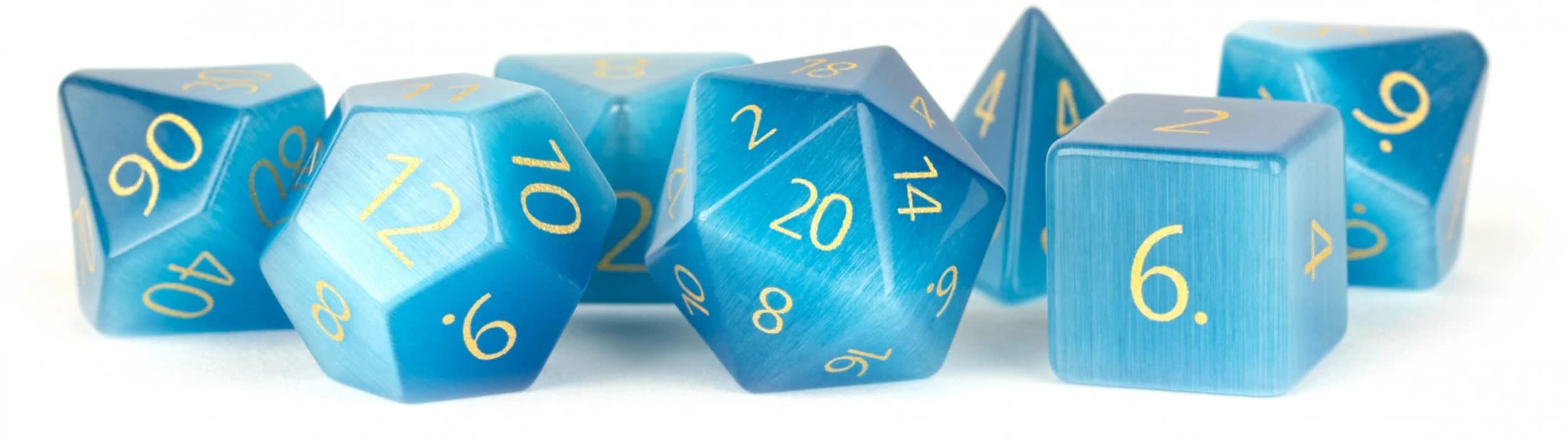 FanRoll 16mm Gemstone Polyhedral DND Dice Set - Engraved Cat's Eye Aquamarine RPG Dice for Dungeons & Dragons | Perfect for Tabletop Gaming, D&D Campaigns & Collectors