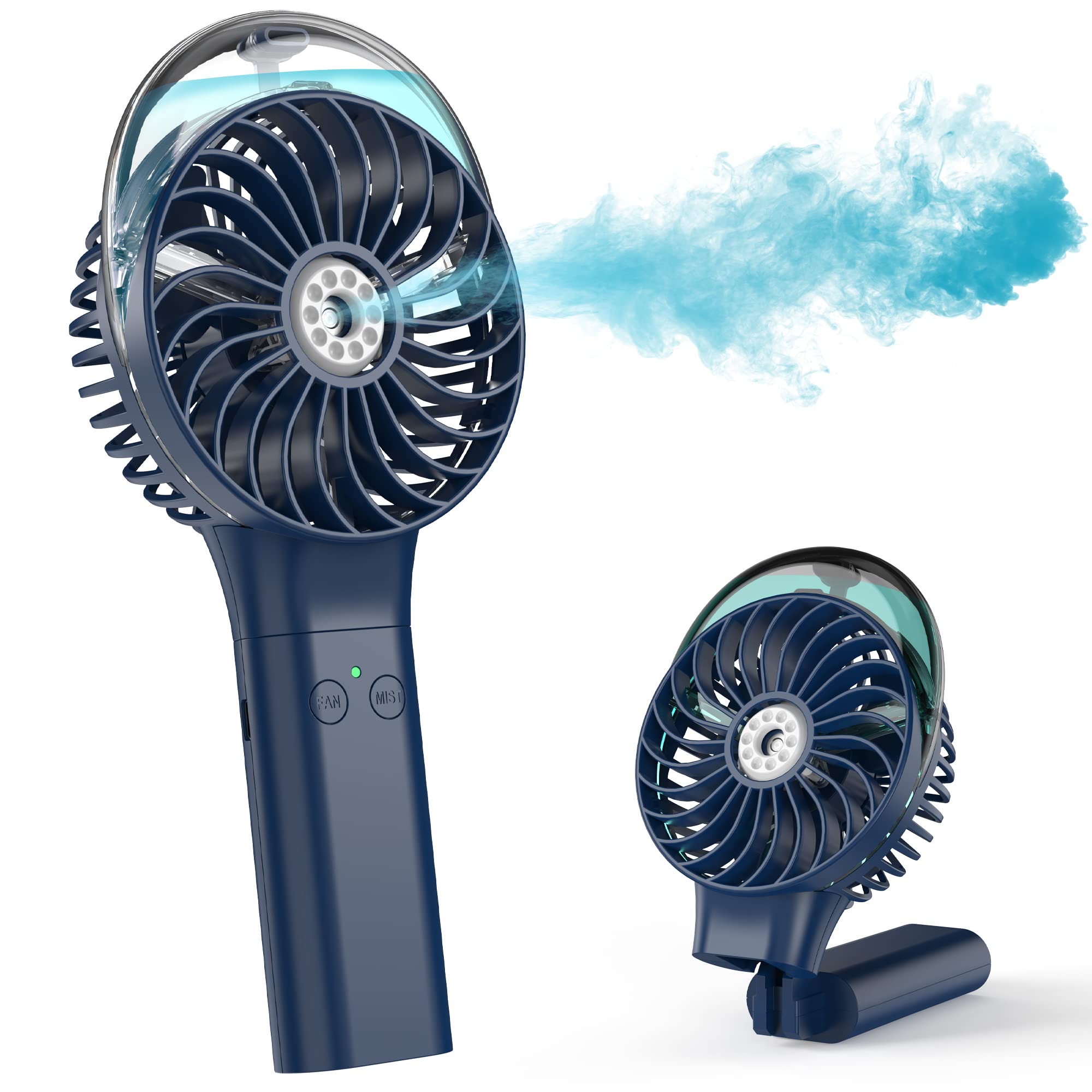 Portable Handheld Misting Fan with 3000mAh Battery - Rechargeable Cooling Fan for Travel, Camping & Outdoor Activities | Up to 10 Hours Cooling & 1 Hour Misting | Perfect for Home Office, Beach Trips & Summer Events