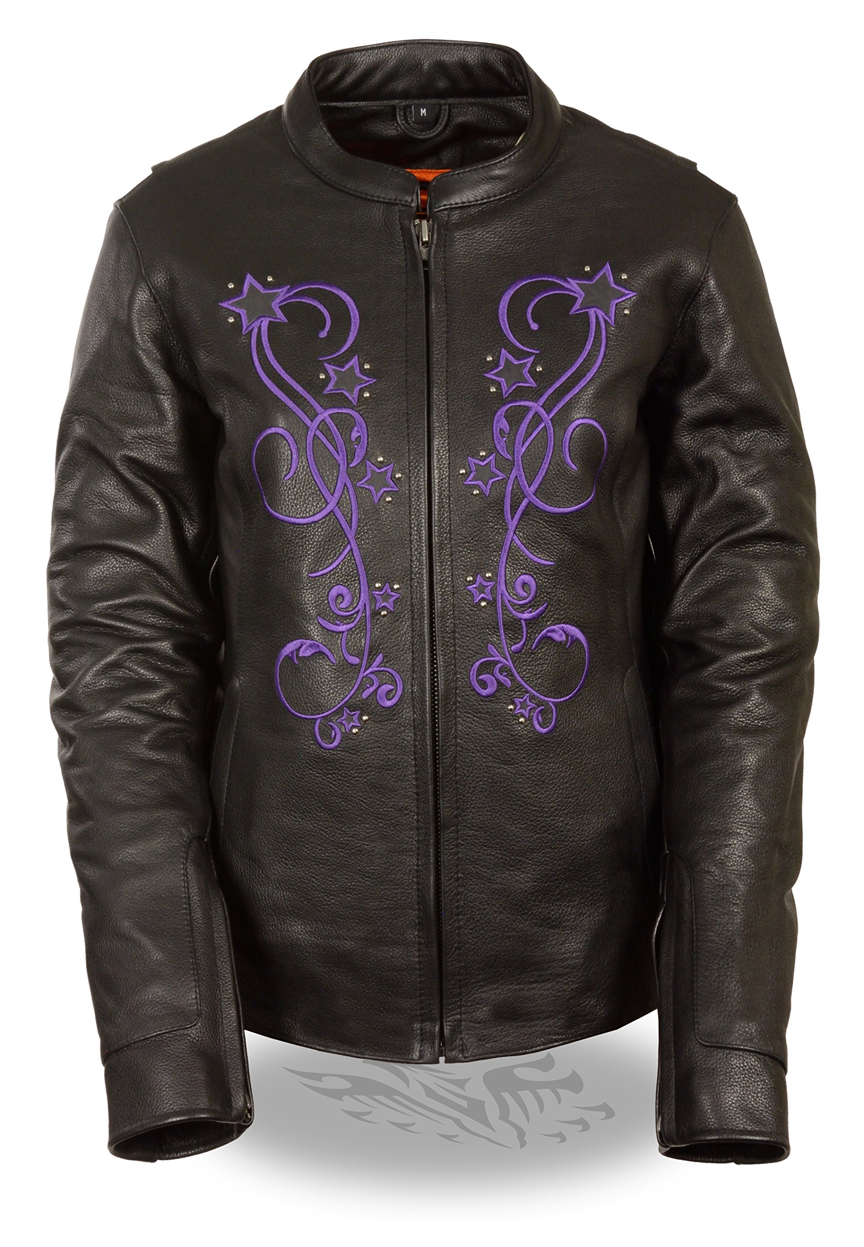 Milwaukee Leather ML2500 Women's Black Reflective Star Riveted Motorcycle Jacket - Stylish & Protective Riding Gear for Urban Commutes & Night Cruises