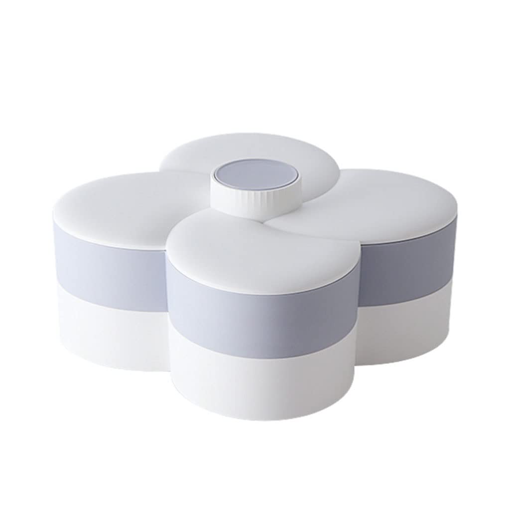 Rotating Fruit Bowl with Double Layer - Creative Candy & Snack Storage Container for Home, Kitchen, Party - White Gray Plastic Petal Design - Perfect for Nuts, Fruits, Chocolates & Party Snacks