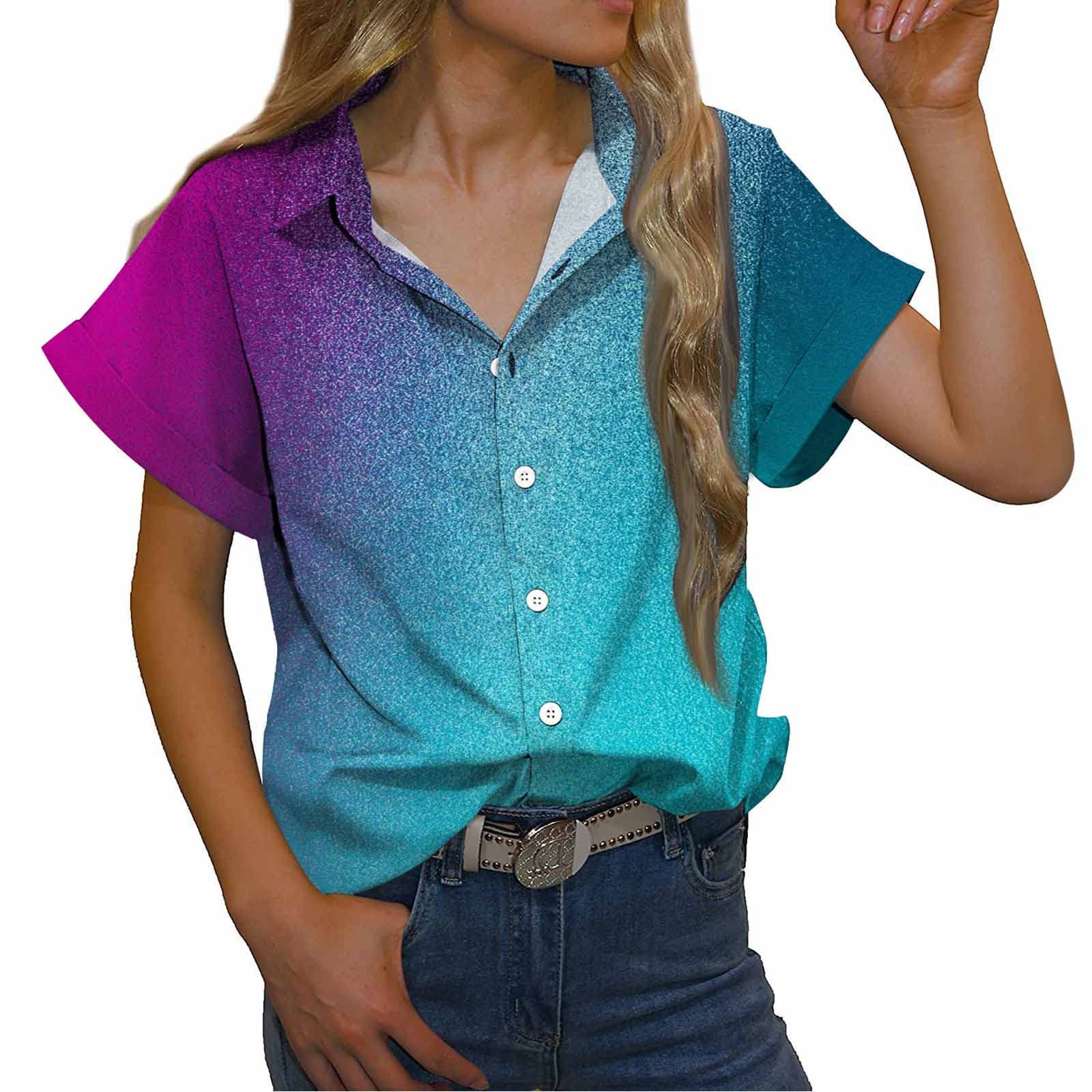 2022 Summer Women's Fashion Casual Short Sleeve Blouse - Turndown Collar Printed Tops for Women | Perfect for Beach Outings, Office Wear & Daily Casual Looks