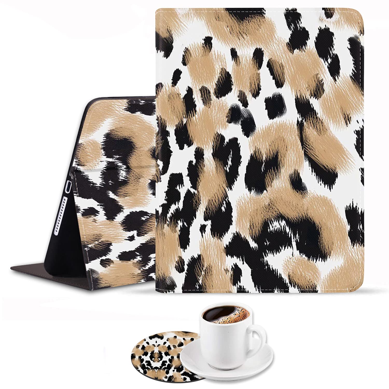Luasao Auto Wake/Sleep Smart Case with Adjustable Stand for iPad 9.7 (2017/2018), iPad Air/Air 2, iPad 6th/5th Gen - Leopard Print - Perfect for Work, Study & Travel Protection