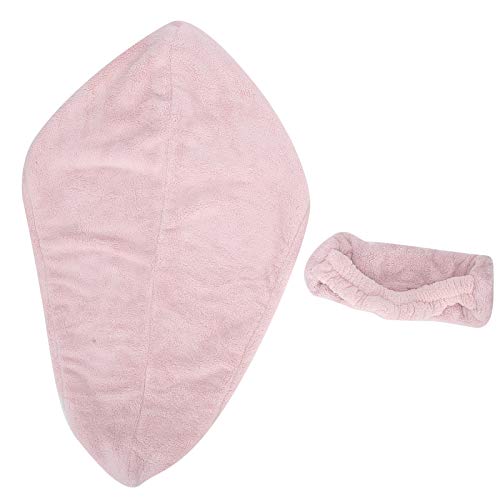 **A K Homes - Super Absorbent Hair Towel Wrap for Women & Men, Lightweight Coral Fleece Hair Turban for Quick Drying, Soft Skin-Friendly Hair Towel for Washing Face & Makeup (Pink Hair Cap + Hair Band) - Perfect for Salon, Spa & Home Use**