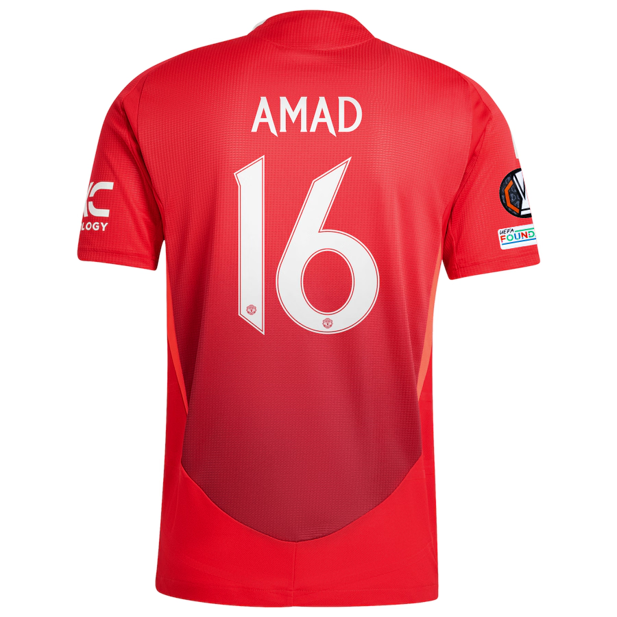 Authentic Adidas Manchester United 24/25 Home Jersey - Amad Diallo Player Version with Europa League Patches (Red/Bright Red) | Official MUFC Soccer Shirt for Fans & Players - Perfect for Matchdays, Training & Football Enthusiasts
