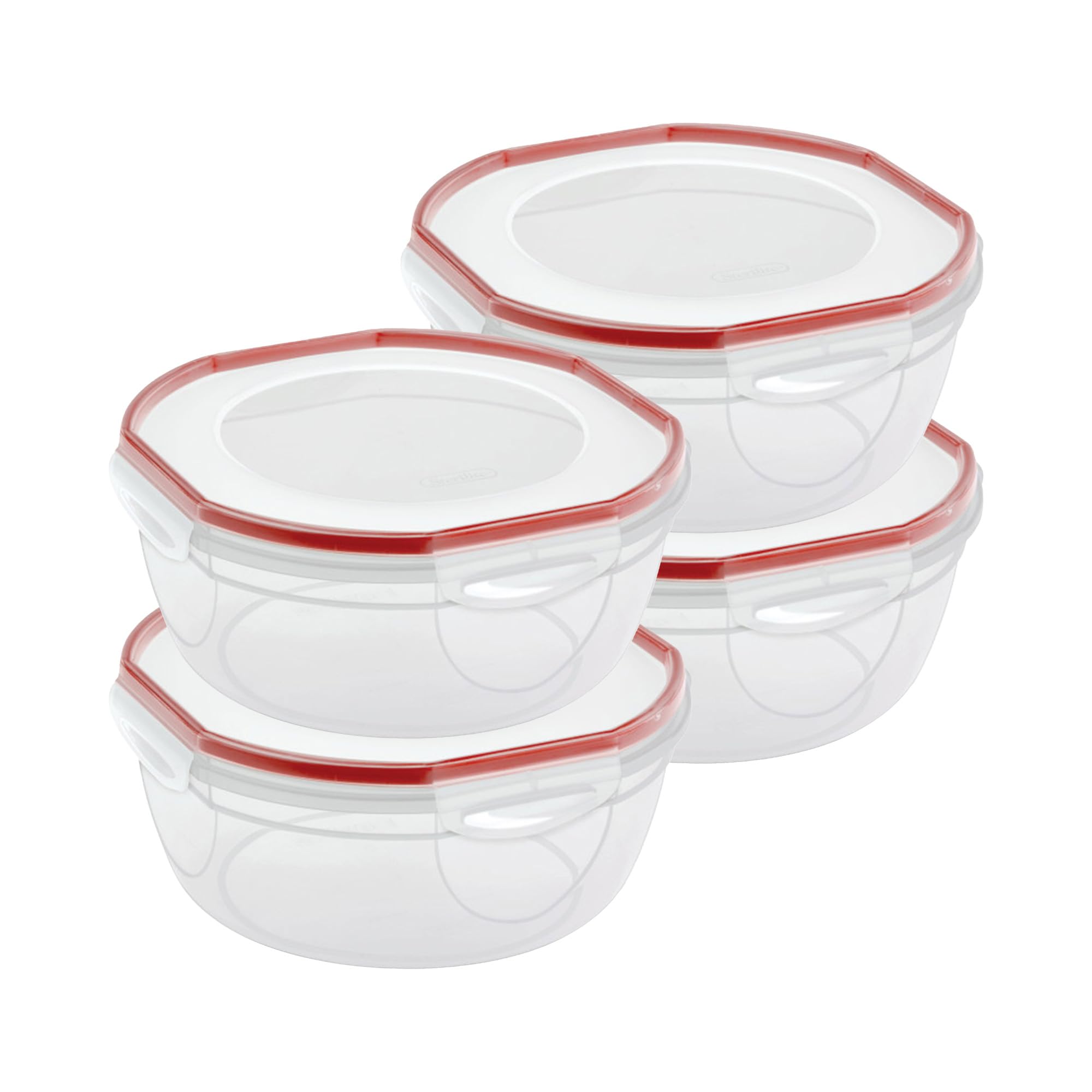 Sterilite Ultra-Seal 4.7 Qt Airtight Food Storage Containers with Latching Lids - 4-Pack Clear Bowls with Red Gasket, Microwave & Dishwasher Safe - Perfect for Meal Prep, Leftovers, Pantry Organization & Freezer Storage