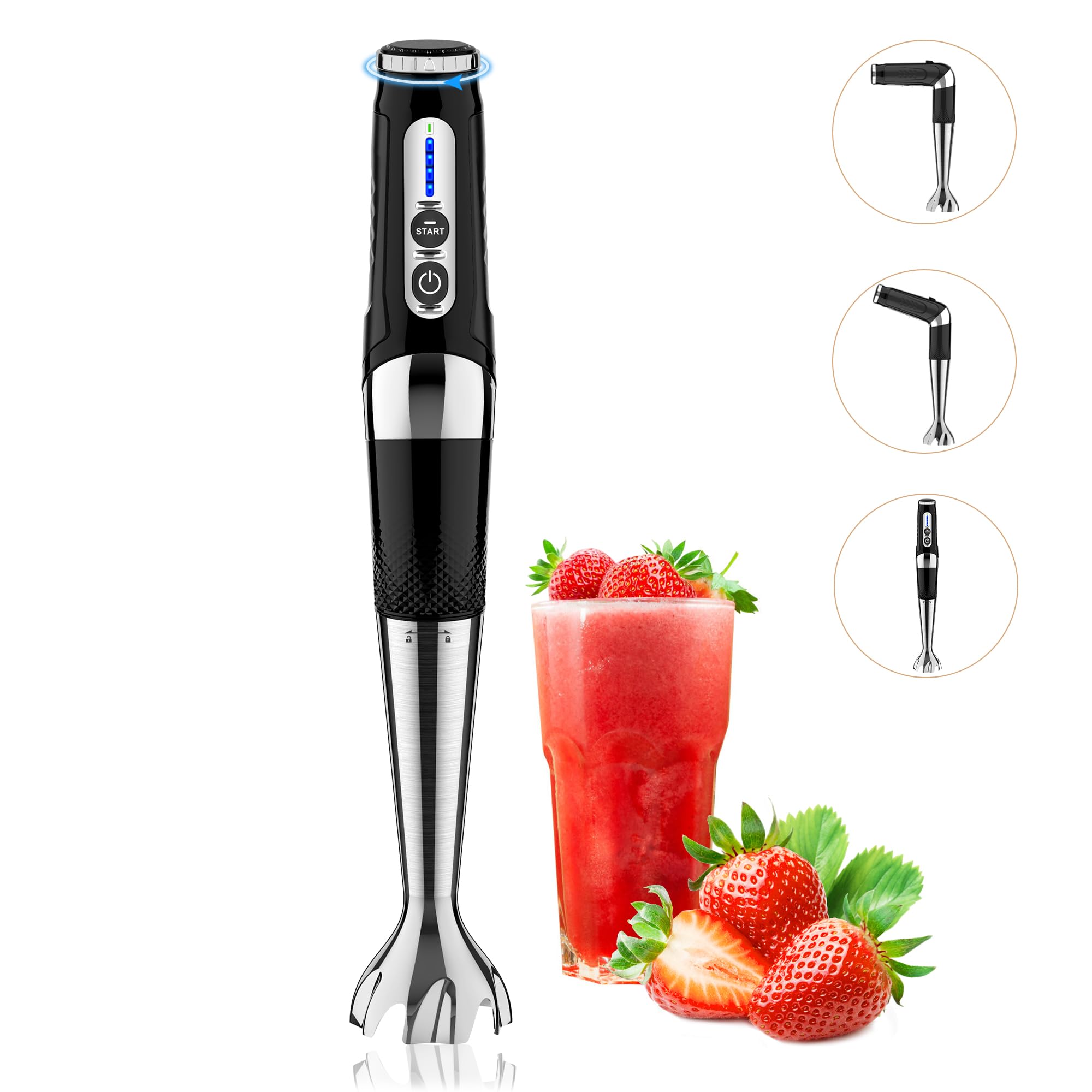 **Cordless Immersion Blender Handheld - 21-Speed Rechargeable Electric Hand Blender with 3-Angle Adjustable & Stainless Steel Blades - Perfect for Smoothies, Milkshakes, Soup, Puree, Baby Food - Ideal for Home Kitchen, Camping & Travel (Black)**