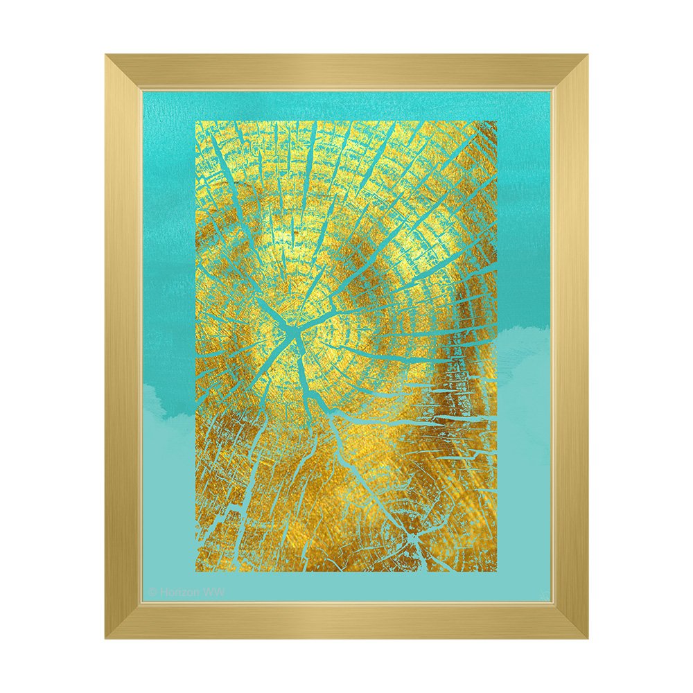 Matte Gold Tree Rings Textured & Turquoise Abstract Framed Canvas Art Print - 20x30 Wall Decor for Living Room, Bedroom & Office