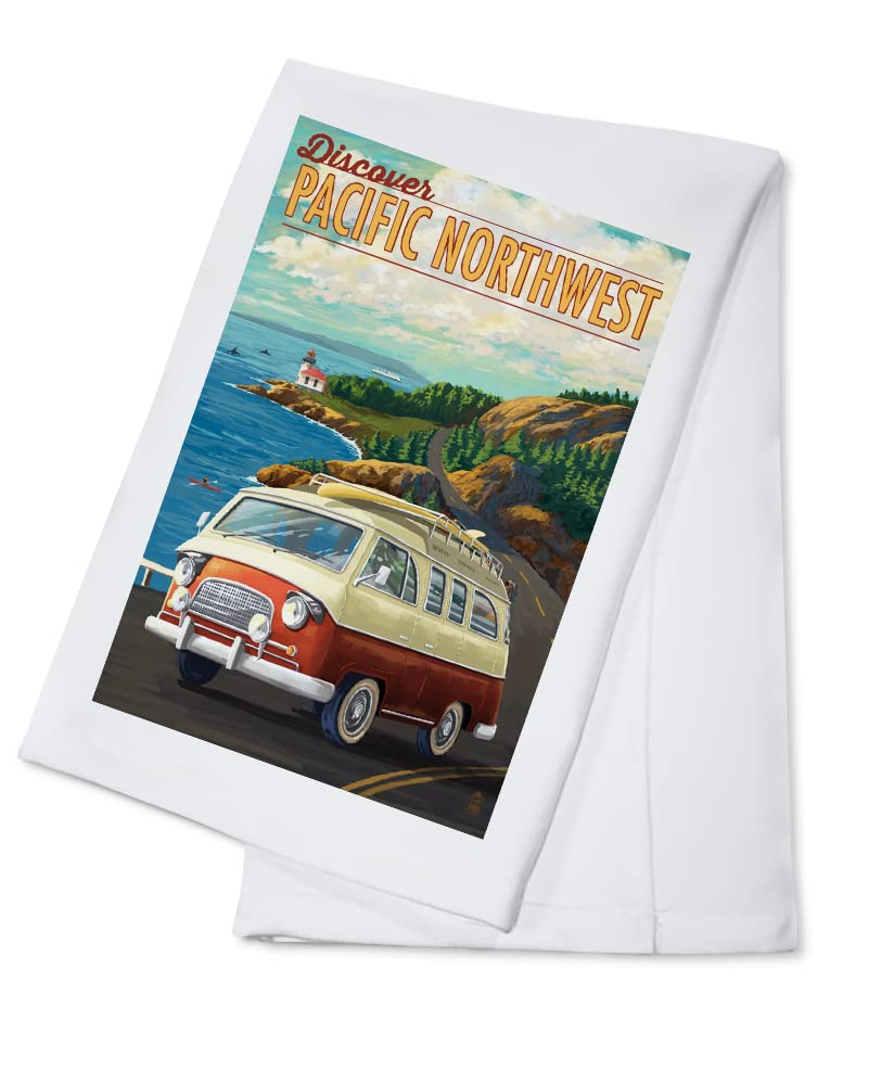 Pacific Northwest LP Camper Van 100% Cotton Tea Towel - Decorative Hand Towel for Kitchen, Home & Camping - Absorbent Dish Towel for Drying Dishes, Cleaning & Van Life Decor