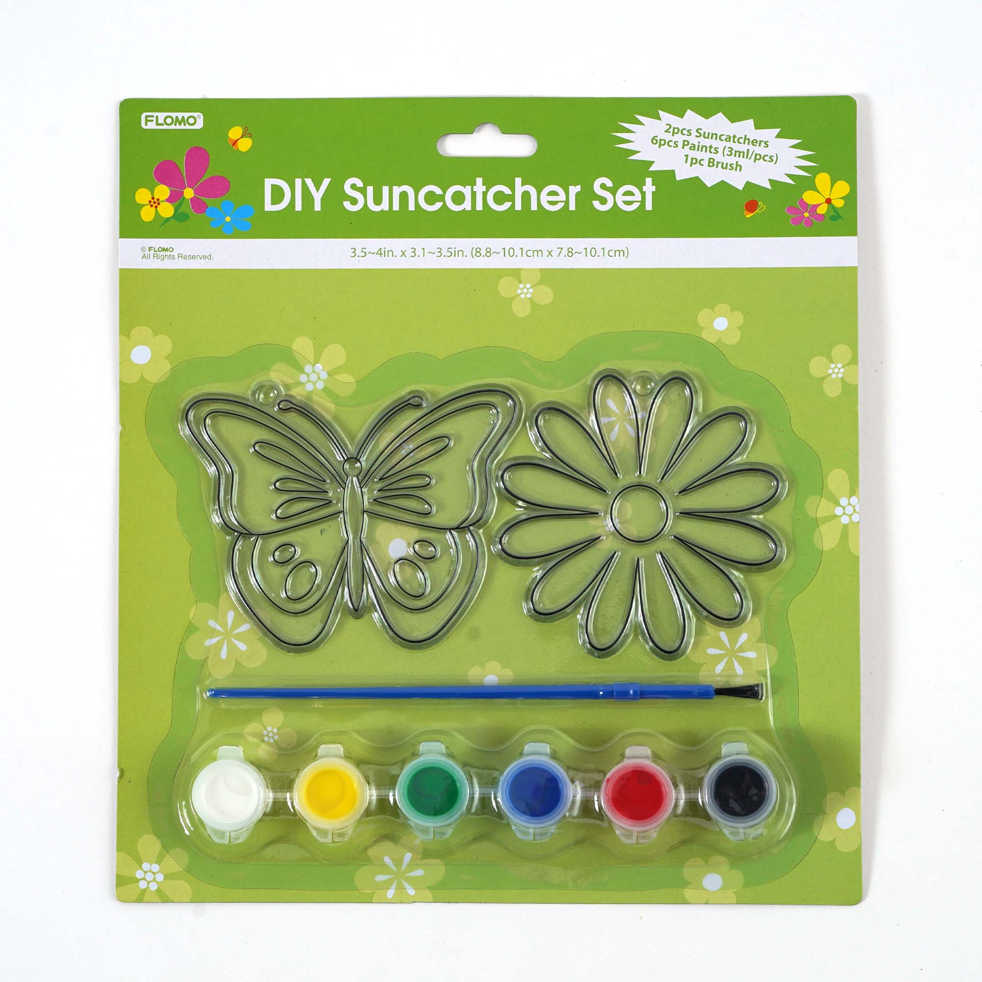 DIY Spring Sun Catchers Kit - 2 Pack (4x3.1 Inch) with 6 Vibrant Paints & Brush - Fun Arts & Crafts for Kids, Window Decor, Classroom Activities, Easter Gifts