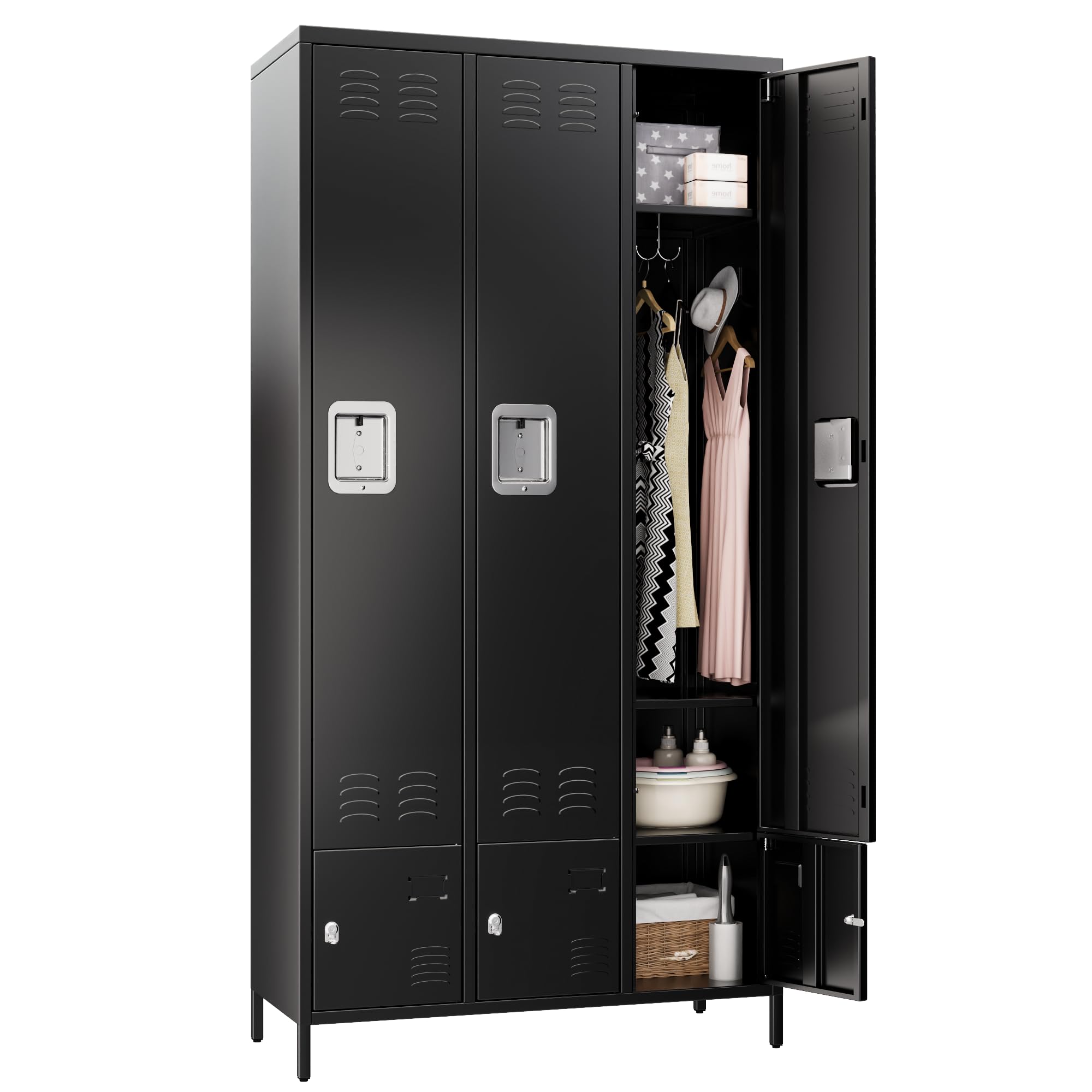 Aobabo 6-Door Metal Storage Locker - Heavy Duty Steel Cabinet with 9 Hooks for Office, Gym, Bedroom & Dormitory - Secure Combination Lock - Easy Assembly Required - Perfect for Employee Storage & Sports Equipment Organization