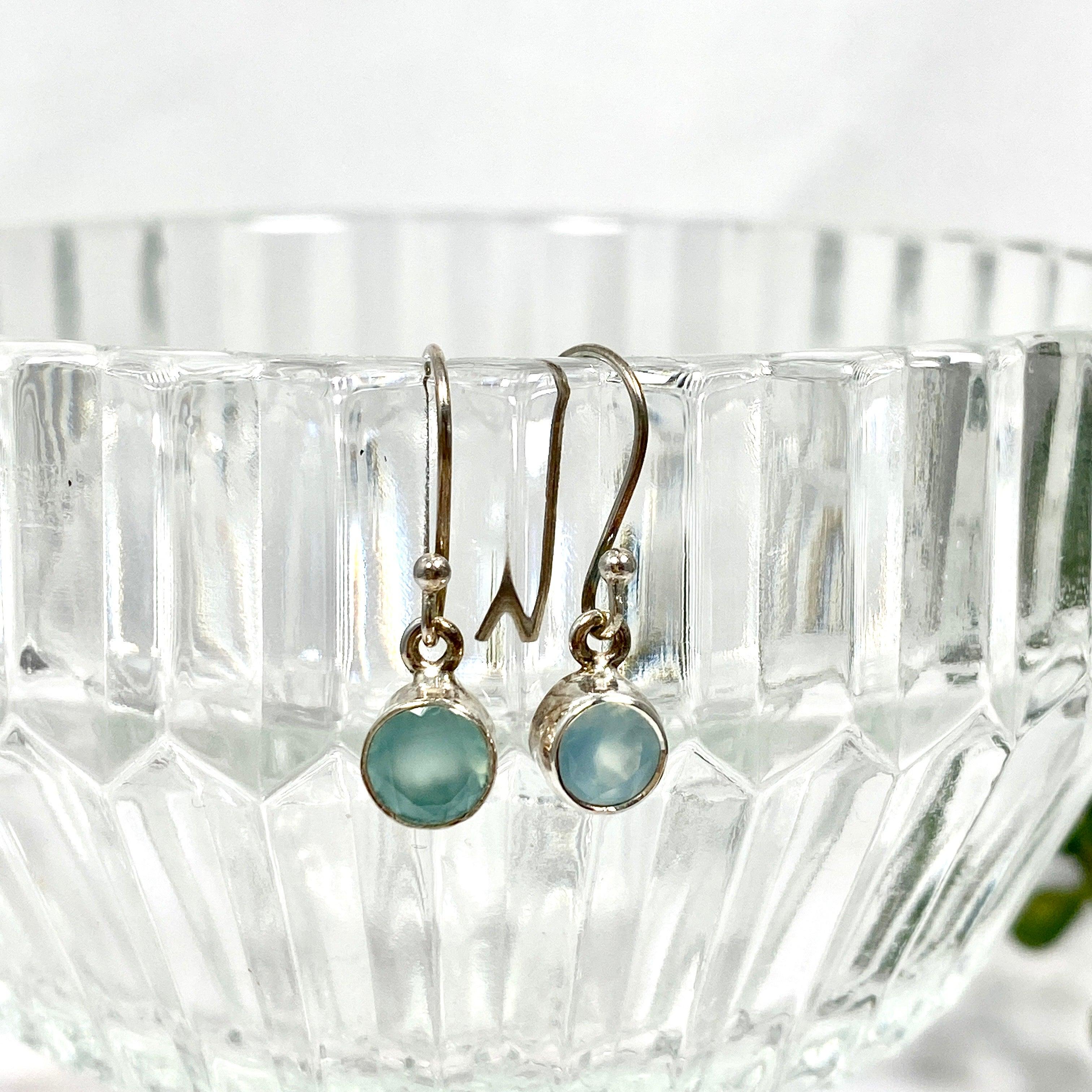 Blue Chalcedony Faceted Stud Earrings for Women - Dainty Round Gemstone Jewelry for Everyday Wear & Special Occasions
