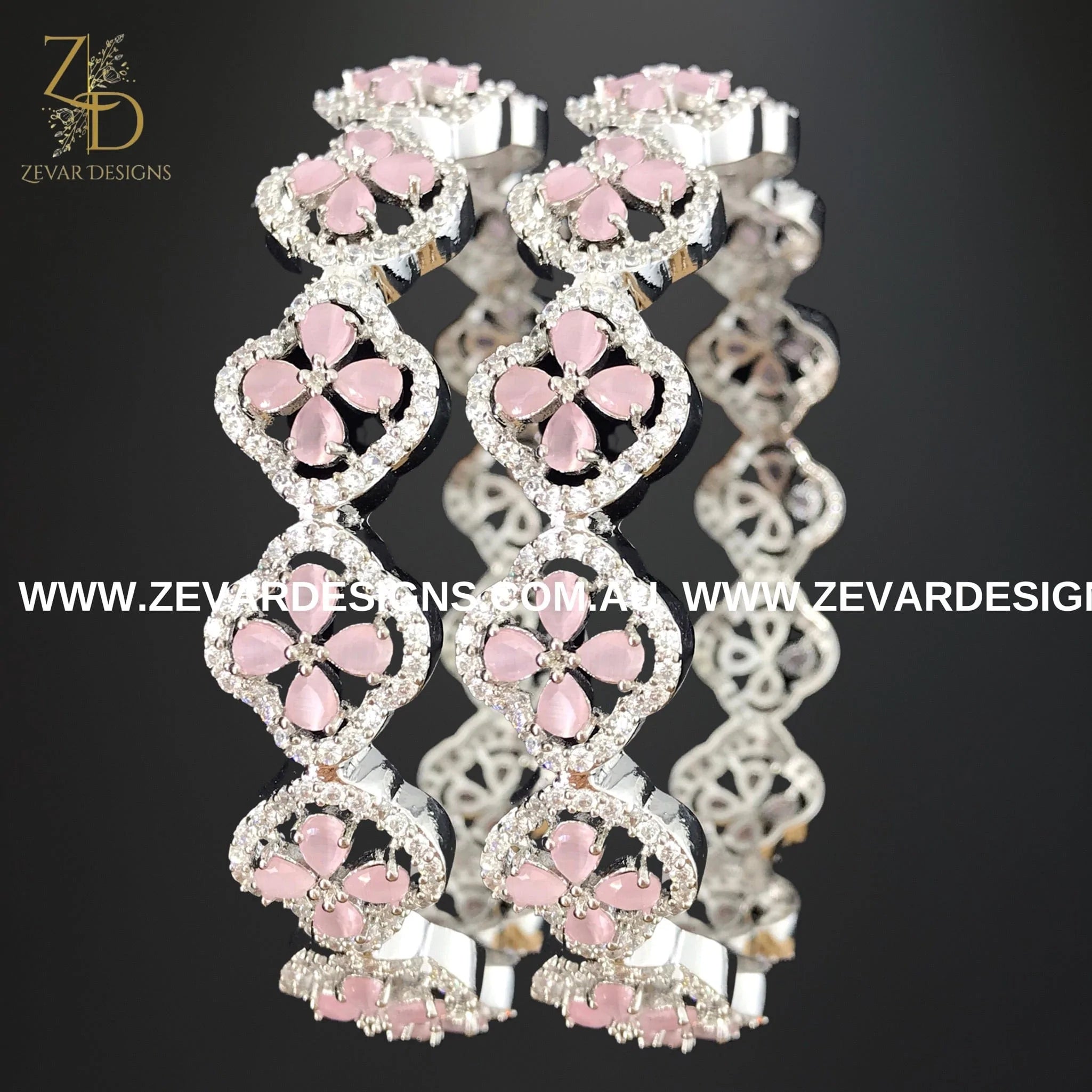 AD Bangles - Elegant Pink & White Rhodium Plated Bracelets for Women | Perfect for Parties, Weddings & Everyday Wear